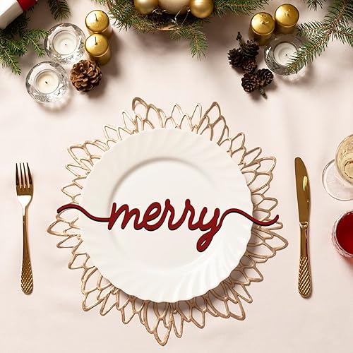 Miniatura 4 de Recortes de Navidad, tarjeta de lugar de mesa de madera, con texto en inglés "Believe Merry Peace Joyful", ajustes de lugar de vacaciones para