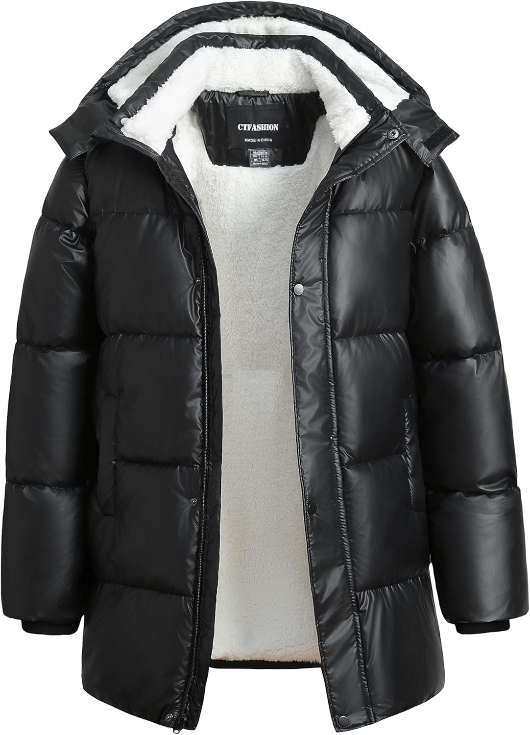 CTFASHION Boys Winter Puffer Jacket Waterproof Hooded Parka Coat with Faux Fur Lining Warm Insulated Outdoor Jacket for Kids