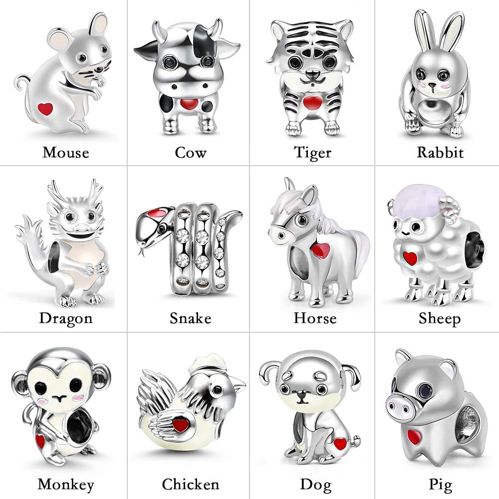 GNOCE Chicken Charm Bead Sterling Silver Diligent and Hard Working Zodiac Signs Animal Charm Bead Fit Bracelet/Necklace Jewelry Gift for Women Mens - Image 6