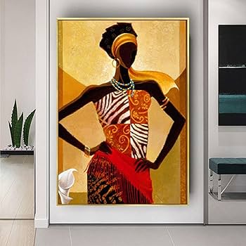 Amazon.co.jp: アフリカンアートキャンバス絵画、アフリカ黒人女性