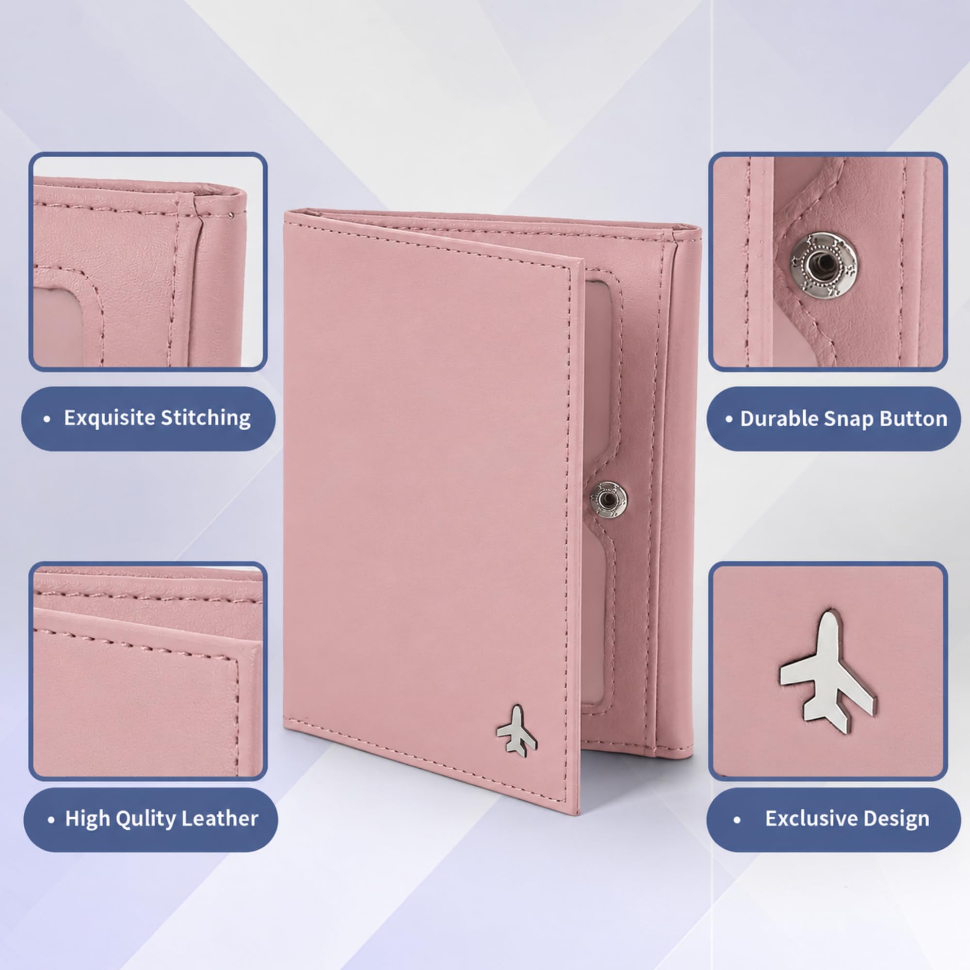 Cartera de piloto para pasaporte, para viajes, con bloqueo RFID, de piel auténtica, con caja de regalo, cartera para pasaporte para pilotos, hombres y mujeres, Rosa, Classic