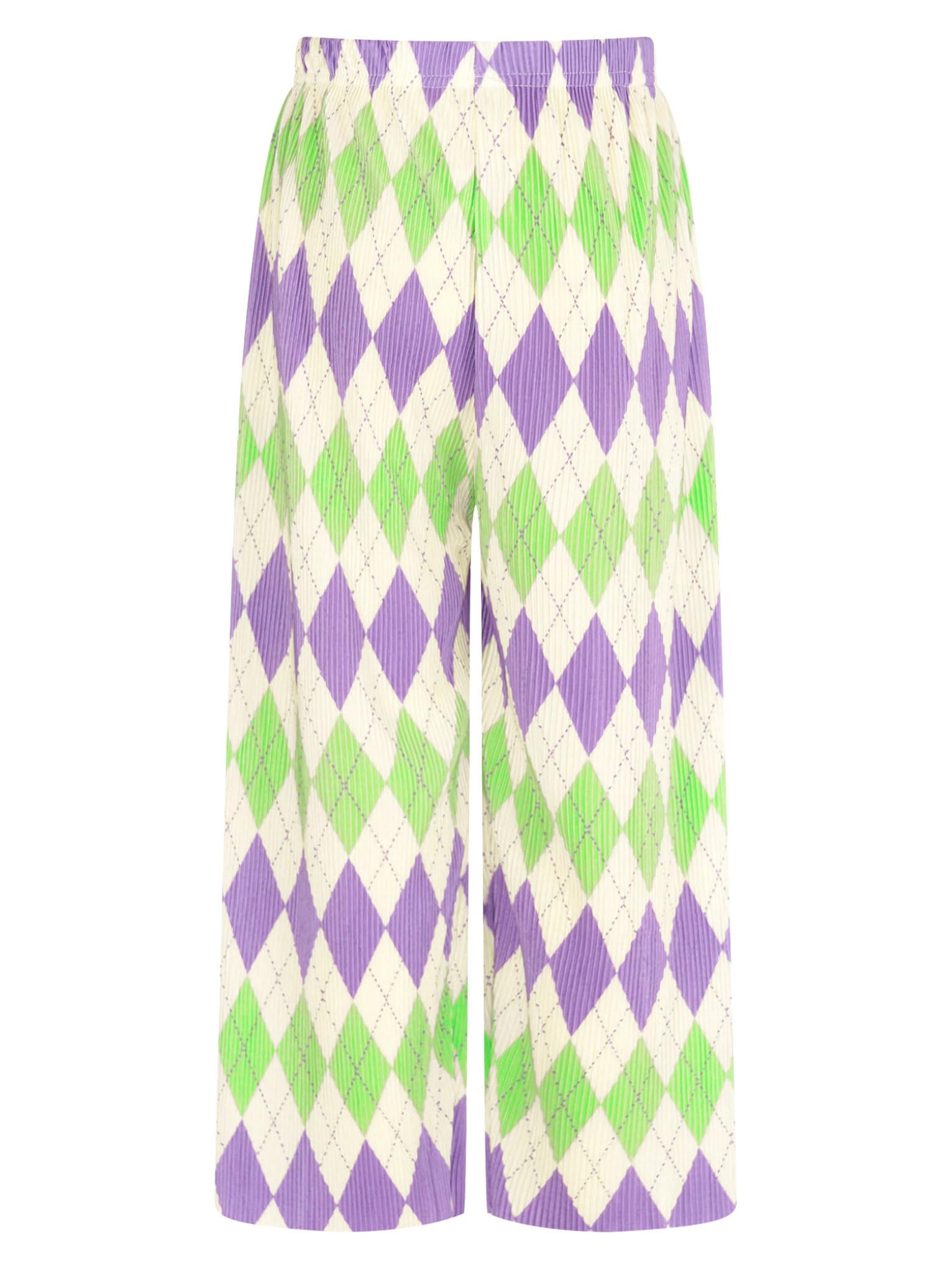 Mufeng Kids Girls Fashion Wide Leg Pants Yoga Pants Colorful Print Elastic Waistband Pleated Casual Bootcut Trousers Green&Purple 4-5 Years