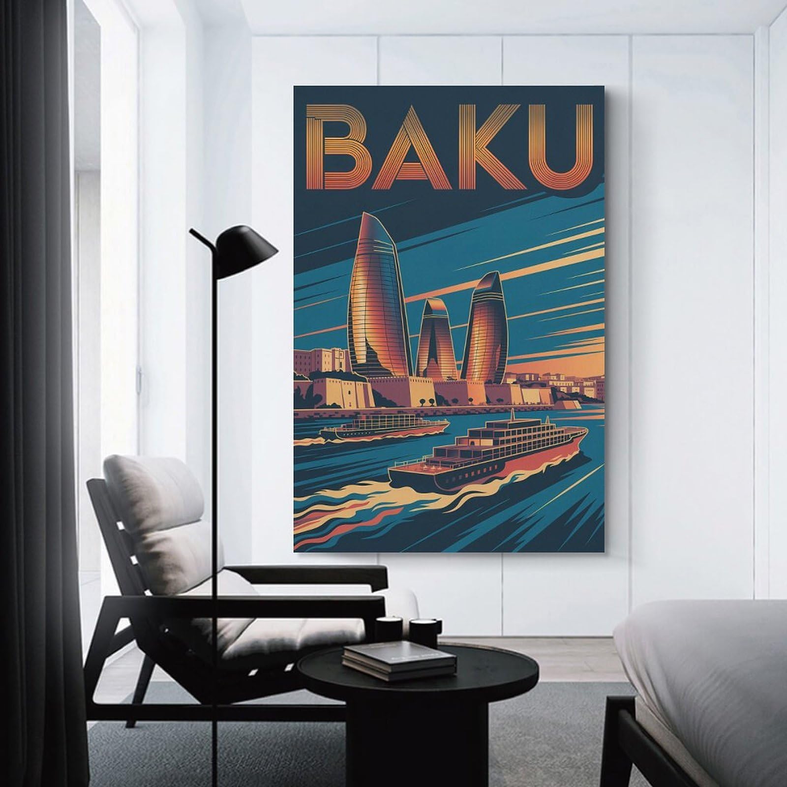 Junmoney Baku Cityscape Travel Room Decor Wall Art 20x30inch(50x75cm), for Living Room, Bedroom, Office Or Hallway, An Adaptable Decor Piece for Home Use