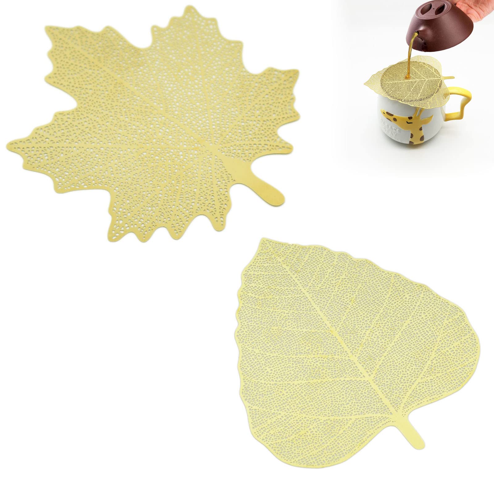 NentMent 2 Pack Gongfu Tea Pitcher Filter Loose Tea Strainers Leaf Shape Stainless Steel Fair Cups Strainer for Glass Tea Sharing Cup Gongdaobei Coffee Mugs Kyusu Teapot Espresso Cups Measuring Cup
