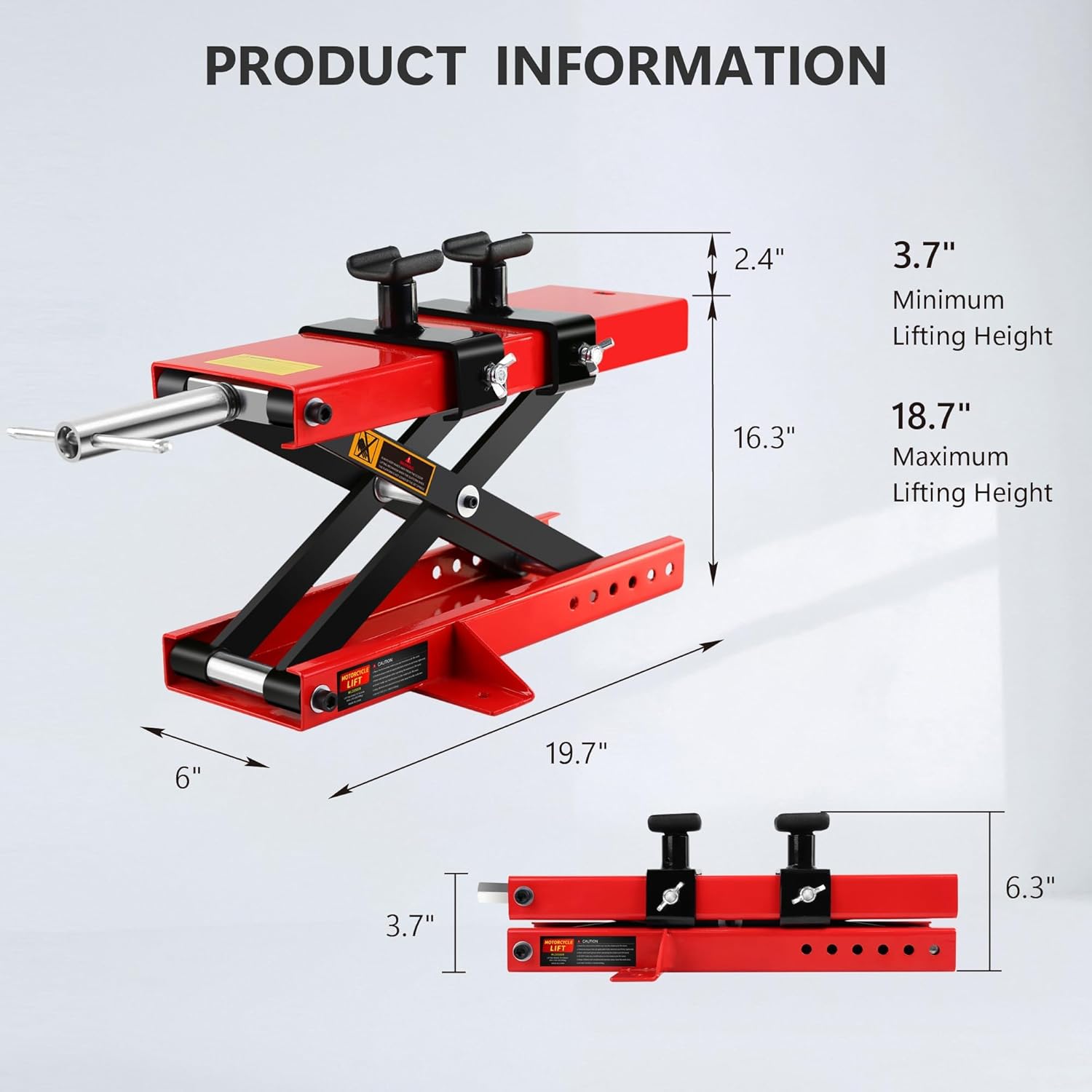 Motorcycle Lift Scissor Jack 1100LBS, Heavy Duty Bike Lift with Safety Lock Pin & Non-Slip Saddle, 3.7"-18.7" Lift Range for Cruisers, ATVs, Dirt Bikes