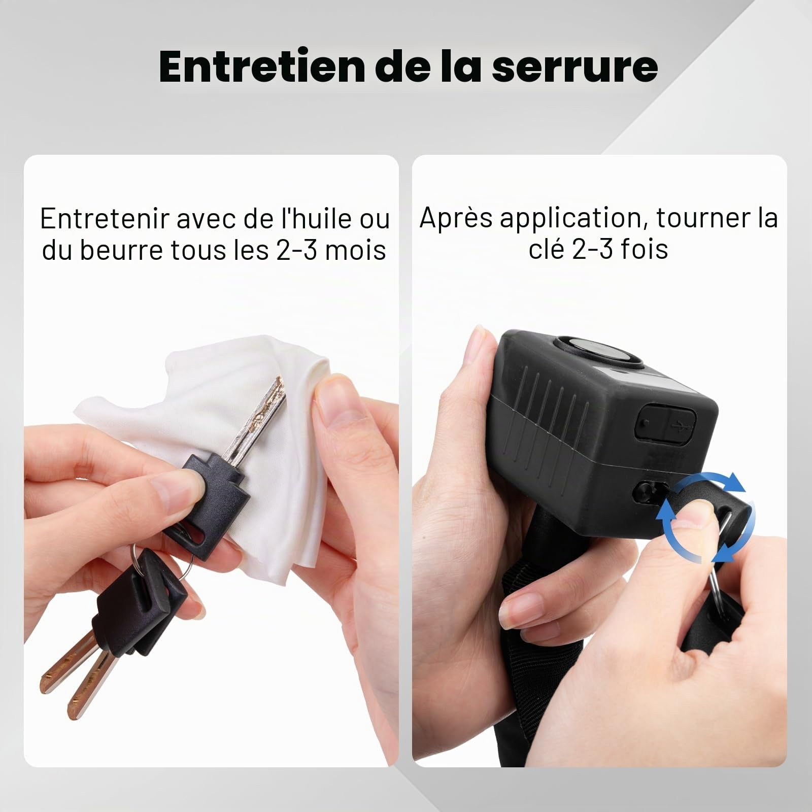 Serrure de vélo avec alarme et serrure de chaîne - Chaîne Anti - Rouille 8mm, Alarme 110db IP65 étanche avec 2 télécommandes, Double chaîne antivol pour vélo, scooter, moto électrique, entrepôt