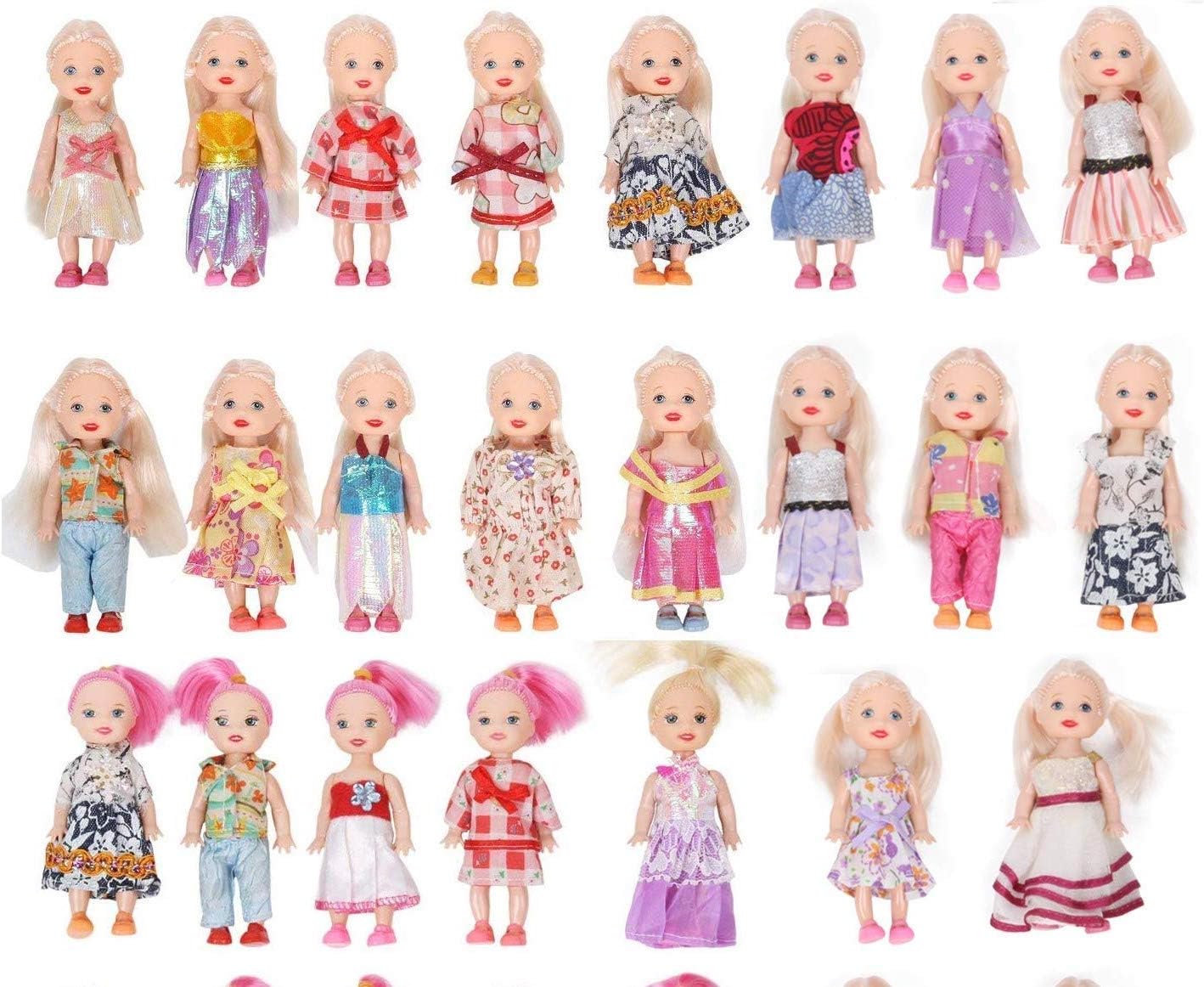 PSB (R) Mini Doll with Various Color & Clothes, 4 Inch, Pink - Pack of 10