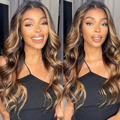 Halcyon Peluca marrón con flequillo para mujer, peluca ondulada de 24 pulgadas, peluca sintética con flequillo, aspecto natural, resistente al