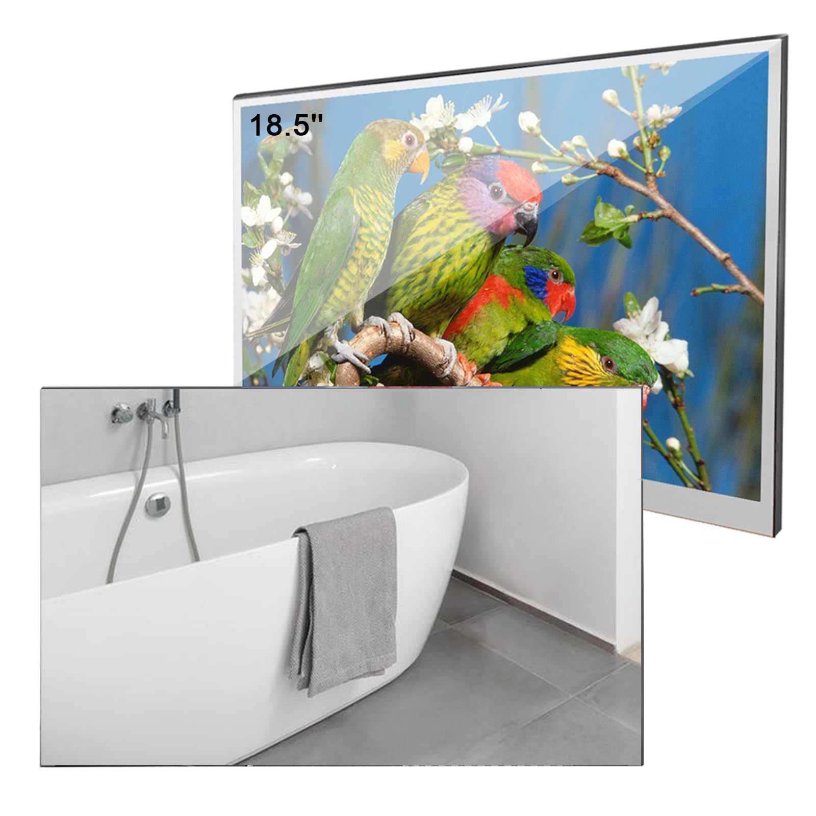 elecsung 18.5 inch Smart Mirror TV for Bathroom,Waterproof TV ATSC Tunner Android 11.0 for Hotel/Kitchen,Built-in Speakers,Wi-fi and Bluetooth,M185,Model 2024