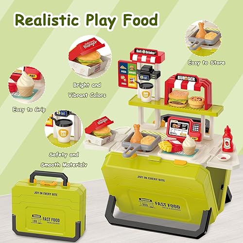 Miniatura 4 de Juego de 55 piezas de juguetes divertidos portátiles de comida rápida para niños de 3 a 8 años  Juguete realista de cocina al aire libre, juego de