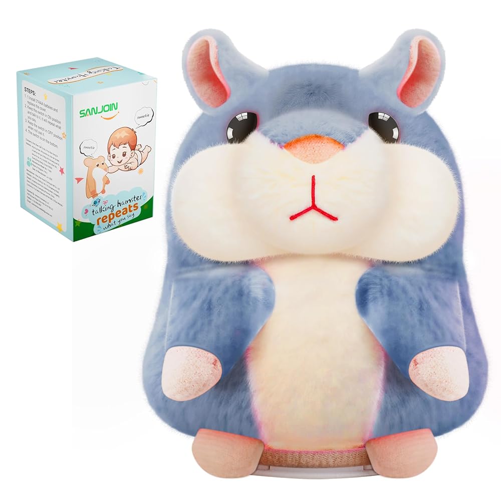SANJOIN Kids Toddler Toys for Ages 2-4, Talking Hamster Repeats What You Say, Interactive Plush Repeating Toy for 2 3 4 5 6 8 Year Old Boy Girl Birthday Gift (Gray)