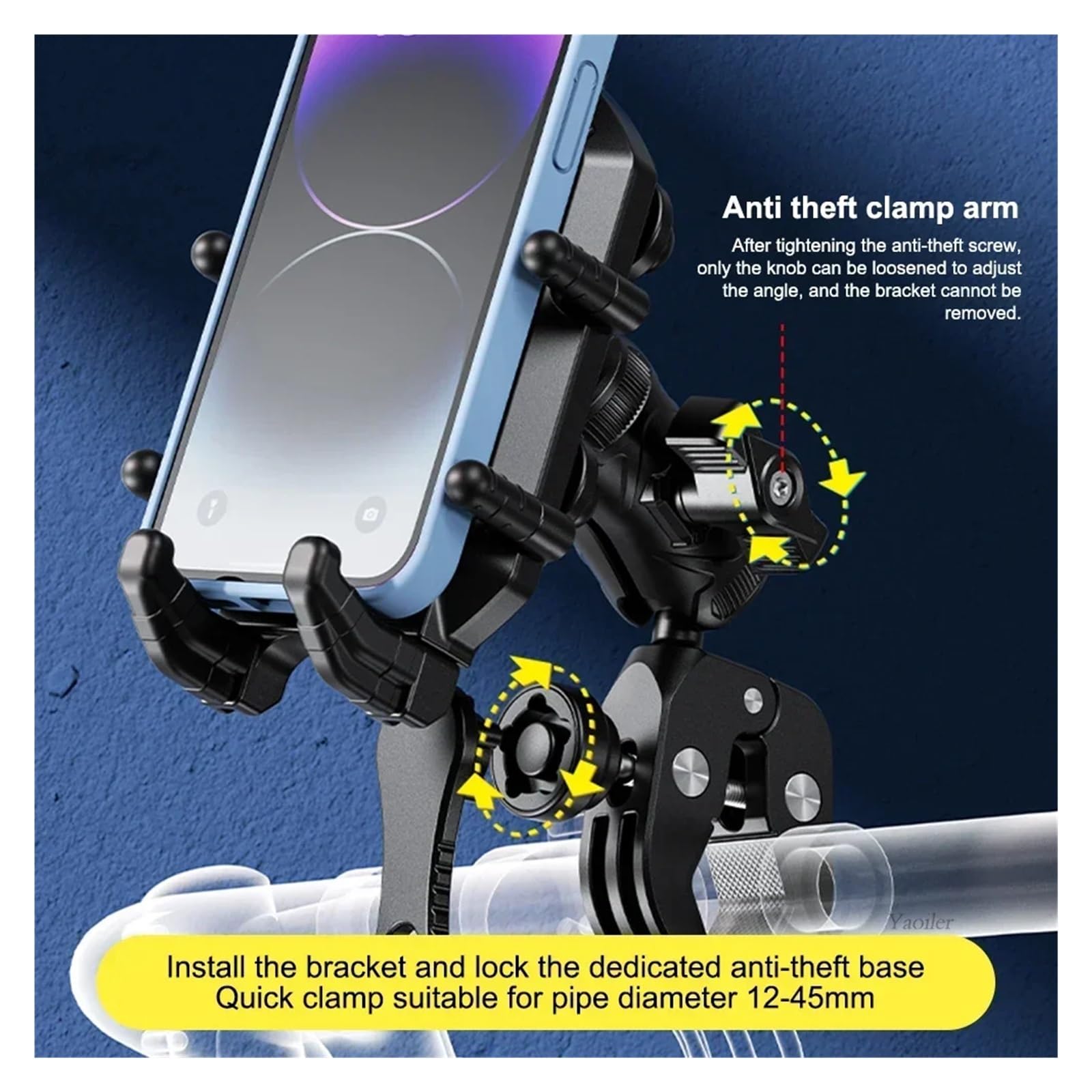 Telephone Moto Rotation Support Téléphone Avec Amortisseur Vibrations Verrouillage Sécurisé À Grande Vitesse Support Téléphone Portable Antivol Pour Guidon 5,4 À 7,2 Pouces Porte Téléphone Vélo(Rearvi