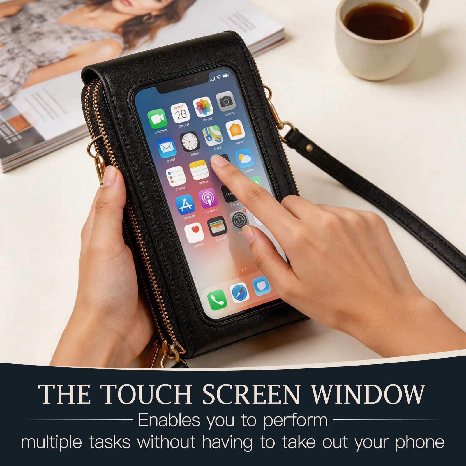 Borsa a tracolla per telefono in finta pelle piccola borsa da donna con cinturino touch screen portafoglio leggero compatto contiene carte