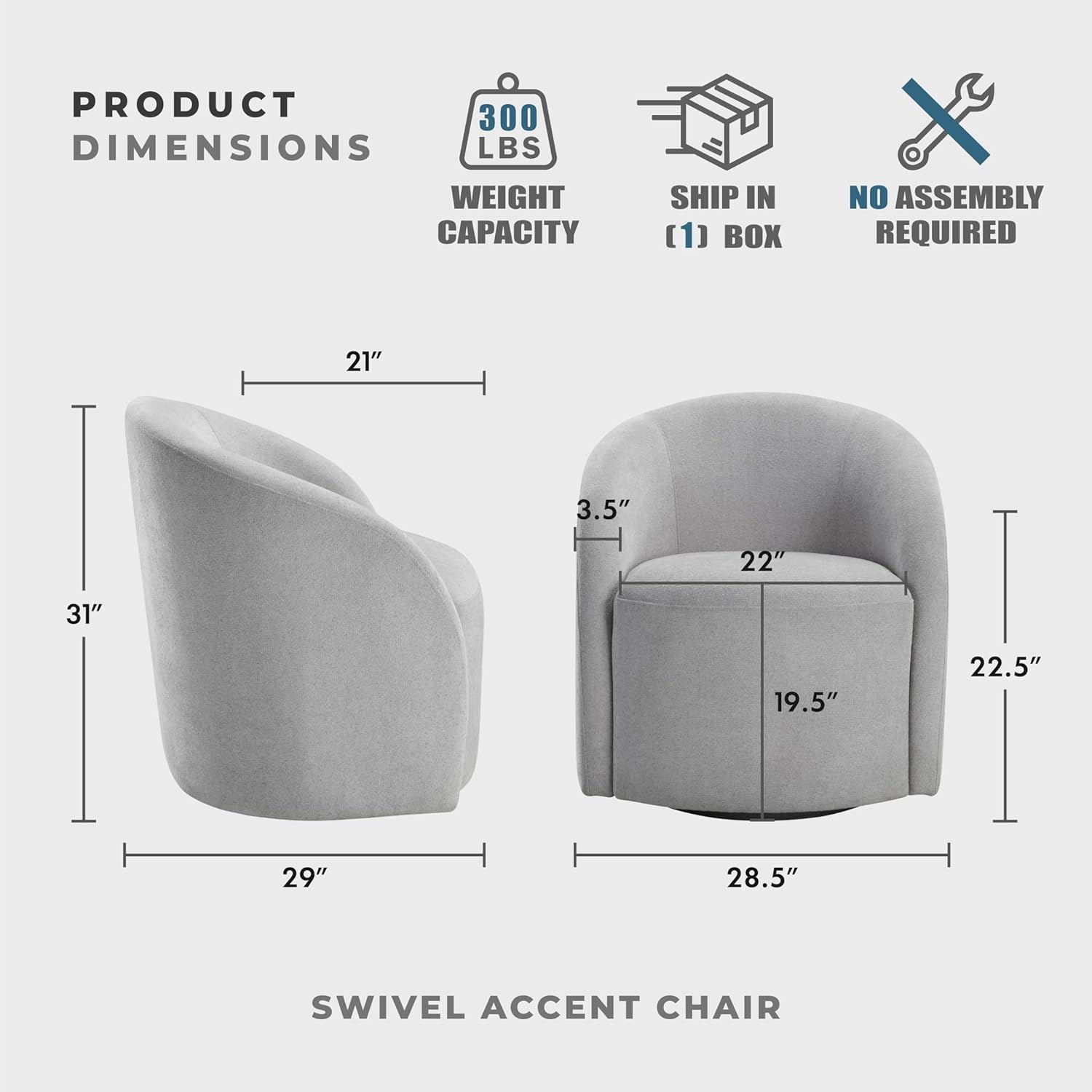 Lexicon 360 Degree Swivel Accent Chair, Boucle Fabric Arm Chair with Metal Swivel Base and Sloped Arms for Living Room/Bedroom/Office, Light Gray