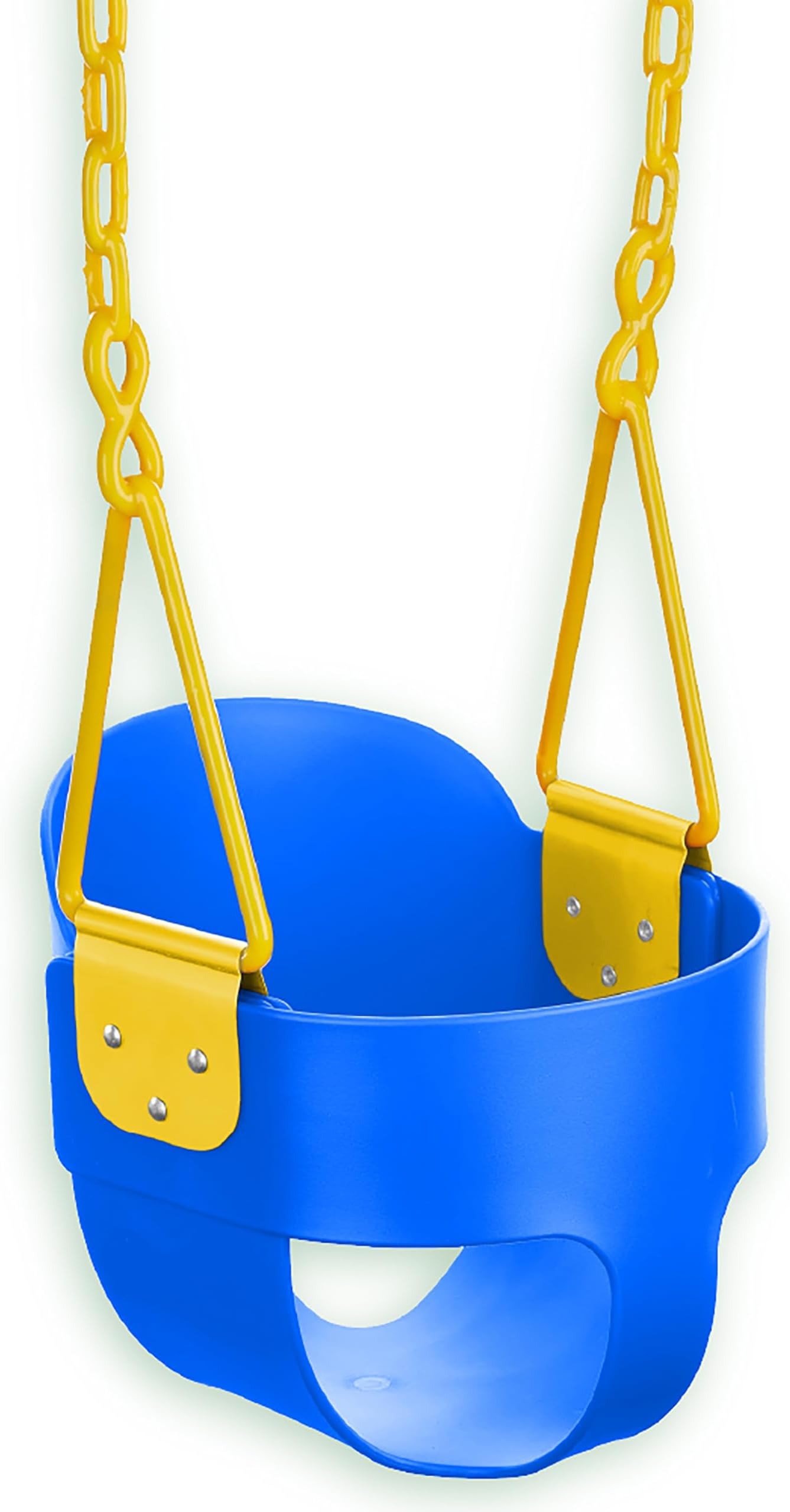 Deluxe High Back Full Bucket Toddler Swing with Exclusive Chain & Triangle Dip Pinch Protection and Carabiners for Easy Install - Blue - Squirrel Products