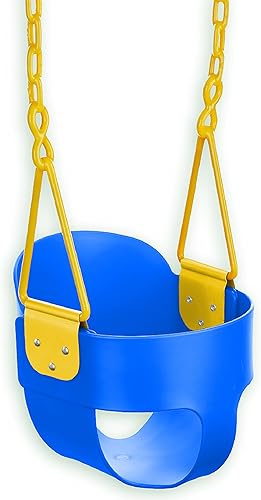 Columpio de lujo con respaldo alto para niños pequeños con exclusiva protección de cadena y triángulo y mosquetones para una fácil instalación,