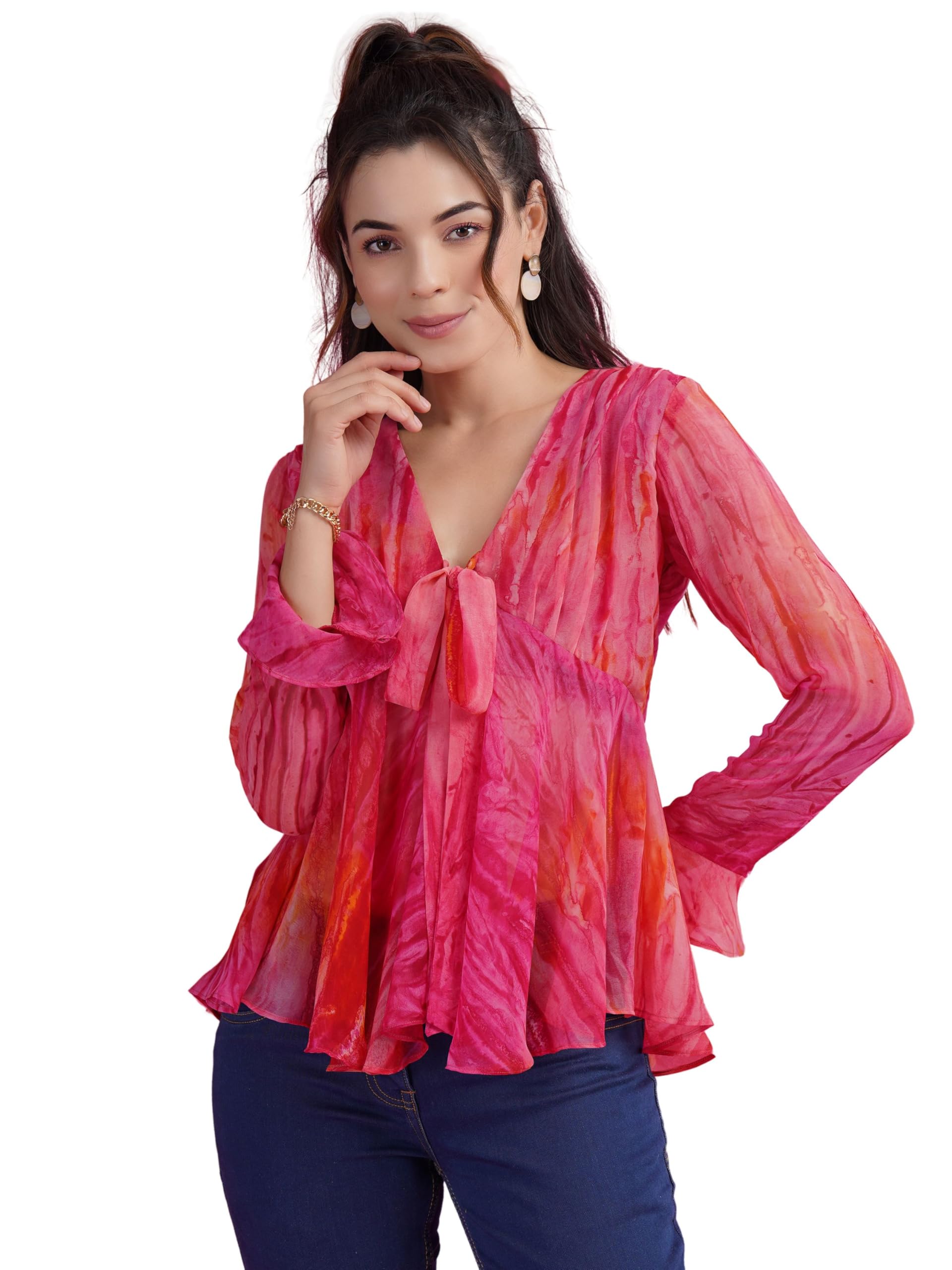 youthnic Women's A-line Georgette Short Top-picture-40