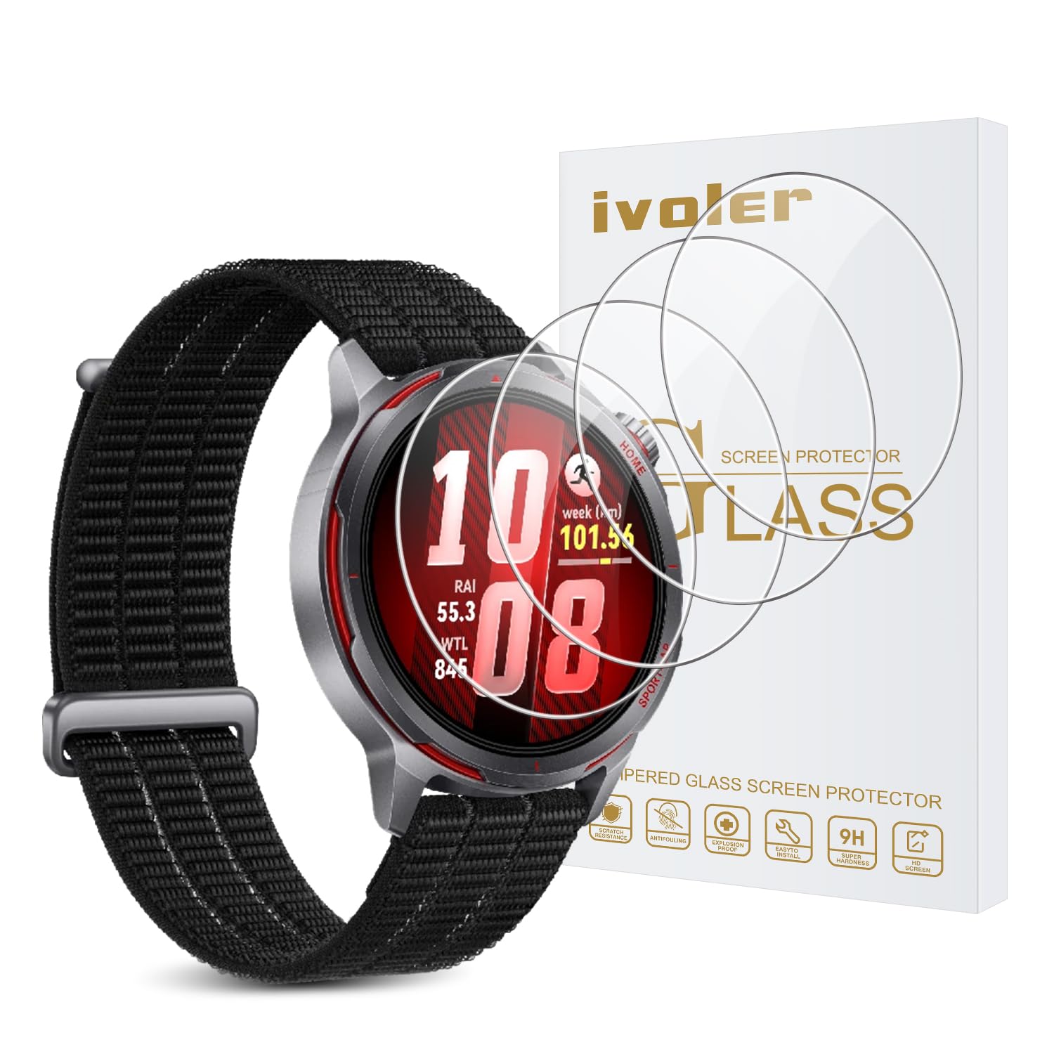 ivoler 4 Pieces Screen Protector for Huawei Watch GT Runner 2, Tempered Glass, Anti-Scratch, 9H Hardness, Anti-Fingerprint, HD Transparent, Bubble-Free