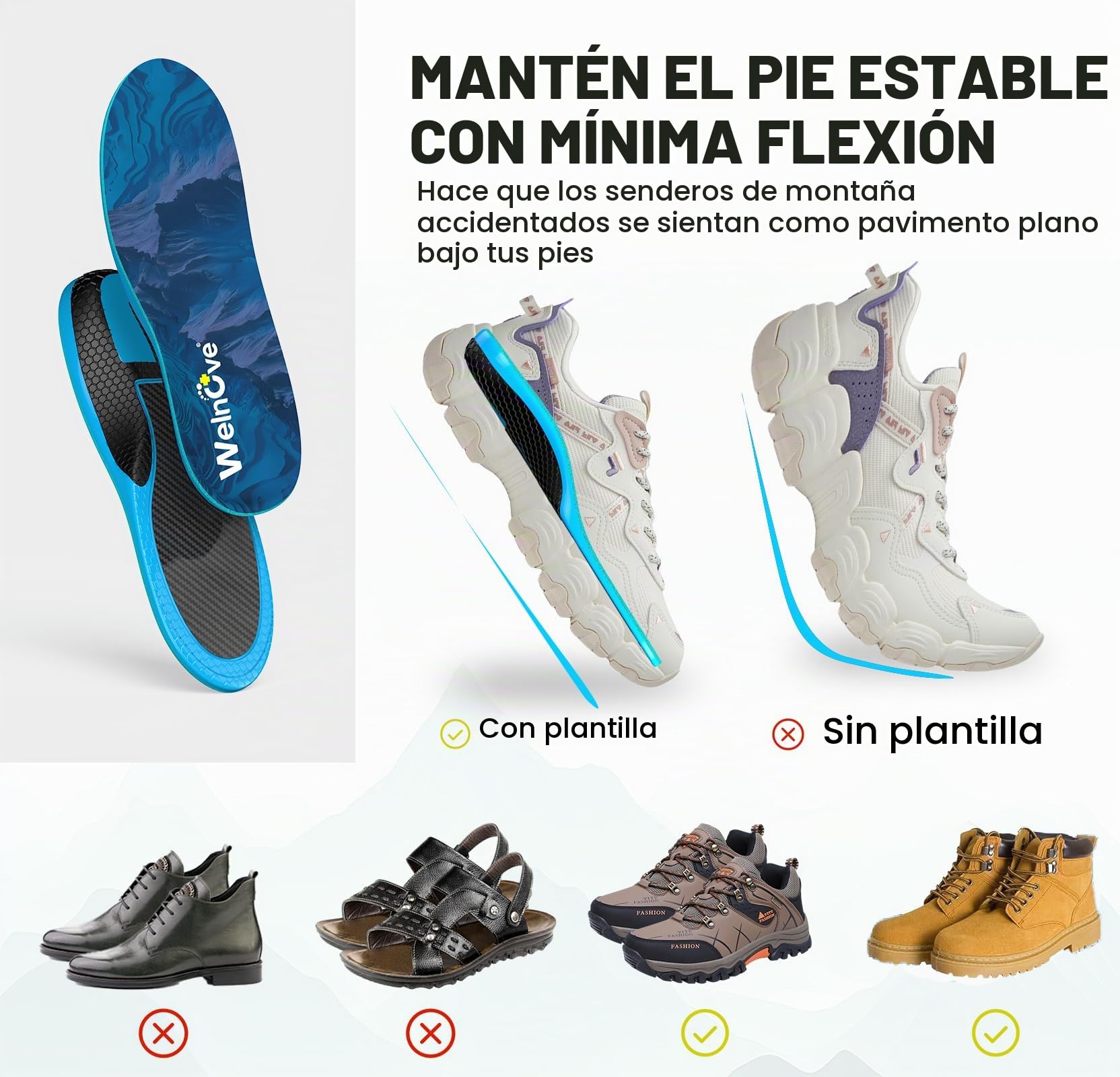 Plantillas Deportivas de Fibra de Carbono con Soporte Arco - Plantillas Welnove para Running con Absorción de Impacto para Deportes Activos - （L:41-42.5)
