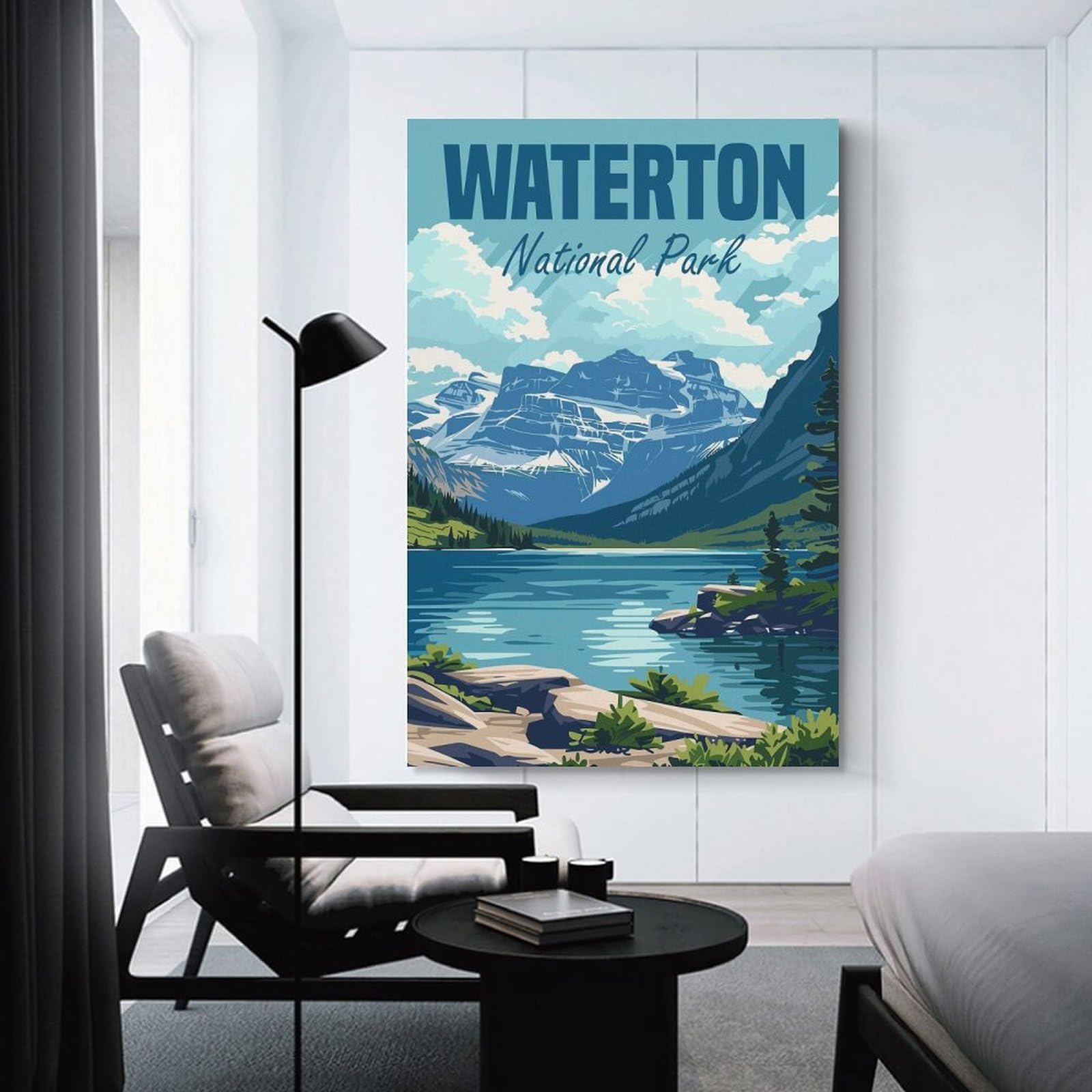 Junmoney Canvas Wall Picture Waterton National Park, 24x36inch(60x90cm), for Office, Study Or Home Workspace, Canvas Wall Decor for Creative Rooms