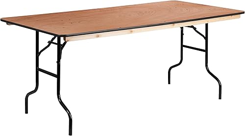 Flash Furniture Mesa de banquete plegable rectangular de madera de 6 pies con parte superior con acabado transparente