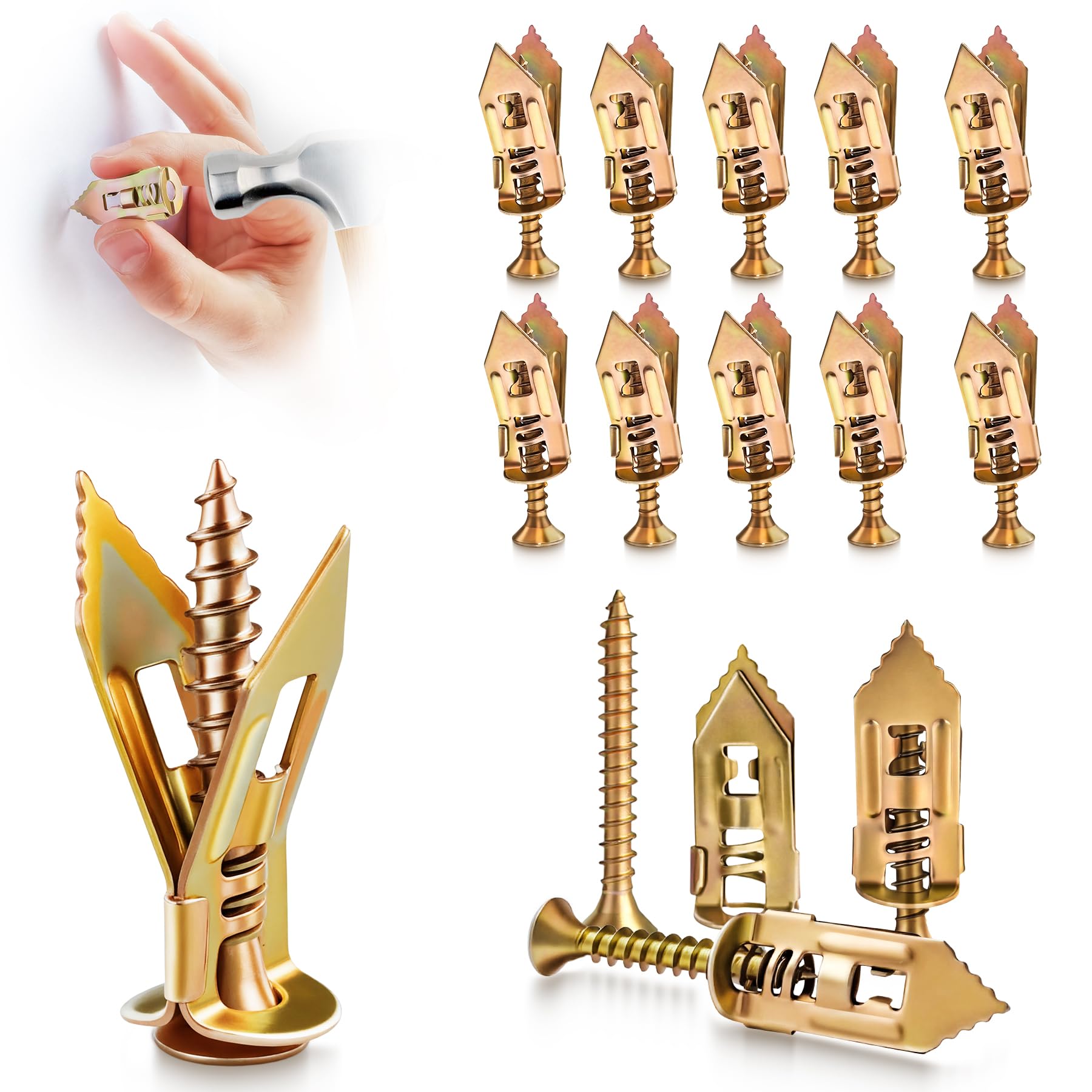 Vintrex 100Pcs Self Drilling Drywall Anchors and Screws Kit, Steel Wall Anchors and Screws for Heavy Duty, No Drill or Holes in Sheetrock Expansion