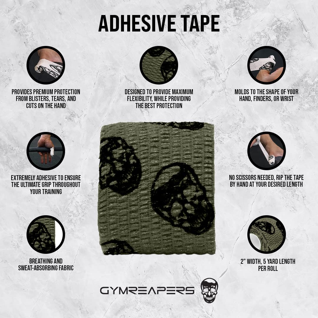 Gymreapers Hook Grip Weightlifting Tape (3 Pack) Premium Adhesive Thumb Skull Tape for Finger Protection, Powerlifting, Exercise & Cross Training - Athletic Sweat Proof Tape