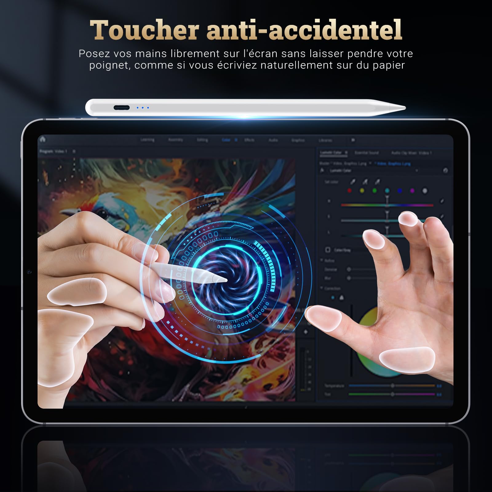 BAZO Stylet Compatible avec Apple iPad - 2018-2025 Pencil iPad 11 A16/10/9/8/7/6,Pro M4 13"/12.9"/11",Air 3/4/5/M2/M3,Mini 5/6,Rejet de Paume,Sensibilité à l'inclinaison,20h d‘autonomie (Blanc Pur)