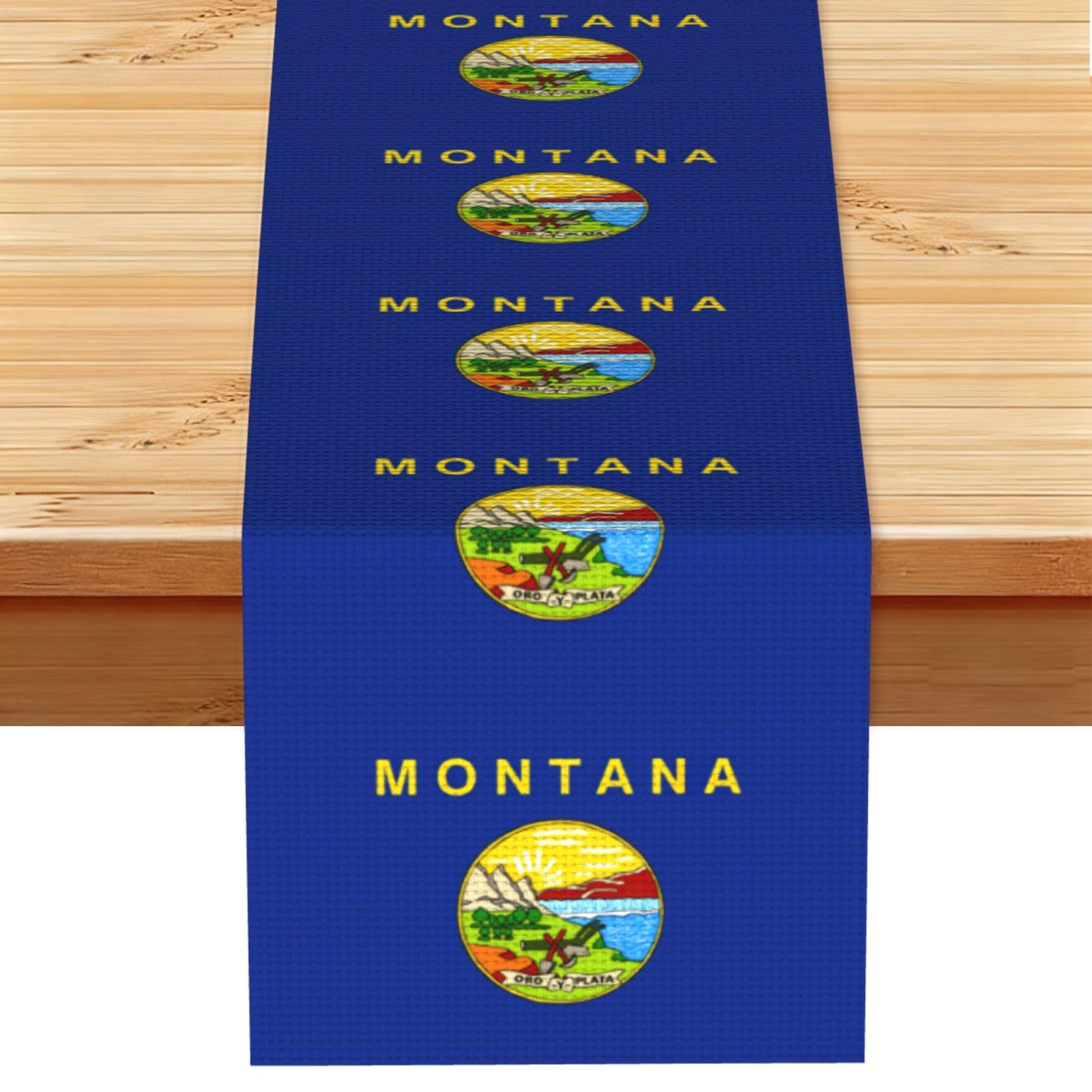 Montana State Flag Vintage Style Table Runner 13x72in, Soft Printed Centerpieces for Tables, Kitchen, Countertops & Dining Area Home Decor