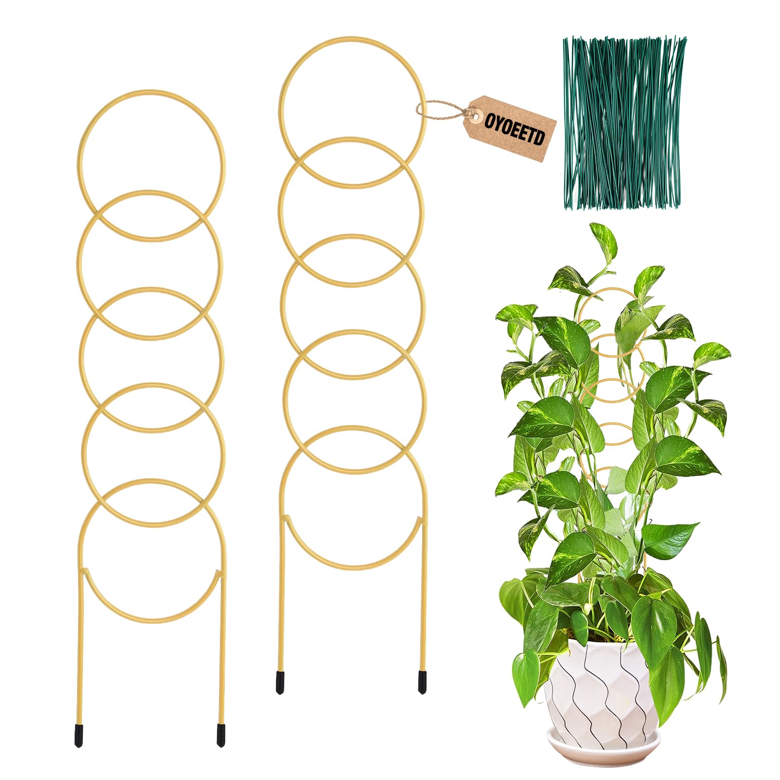 Photo 1 of 17.5 Inch Indoor Plant Trellis for Climbing Plants,Metal Trellis,Small Garden Trellis for Potted Plants,Plant Stakes for Indoor Plants Accessories Hoya,Flower,Plant Support (Golden-Metal)