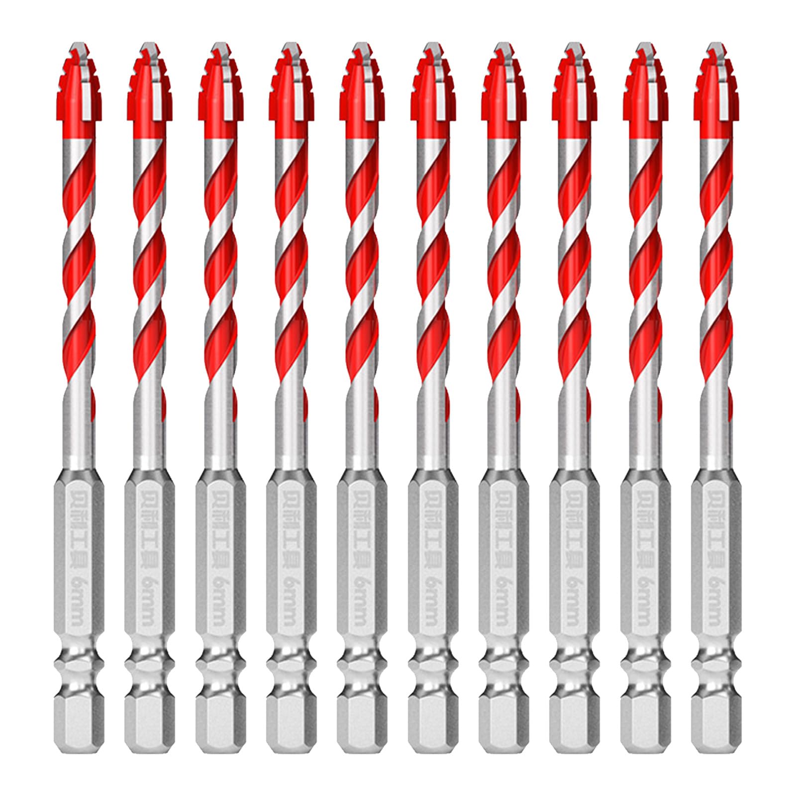 VEGCOO Brocas Porcelanico 6 mm, Broca Profesional de Aleación de Carburo de Tungsteno para Vidrio, Hormigón, Cerámica, Metal y Madera (10pcs)