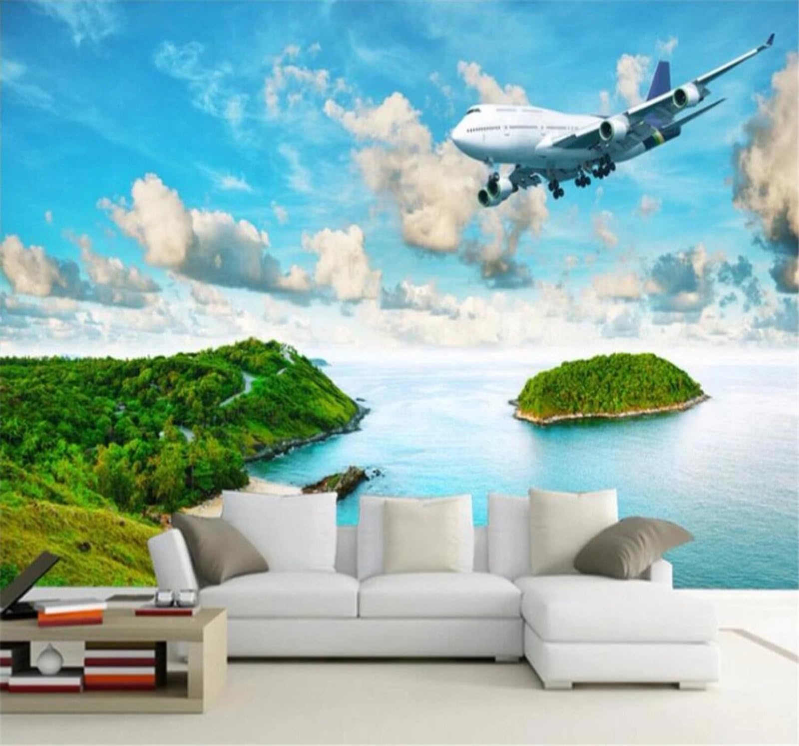 Xlming 430Cm×300Cm(B×H) Beautiful Island Tropical Jungle Aeroplane 3D Wallpaper Luxury Home Dining Decor Paste Sofa Living Room The Wall For Bedroom Mural-430Cm×300Cm