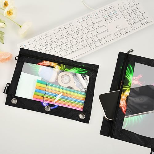 Miniatura 4 de Estuche para lápices con 3 anillos, diseño de arco iris, alas de fuego, dragón, cremallera, estuche para lápices, paquete de 2 unidades, organizador