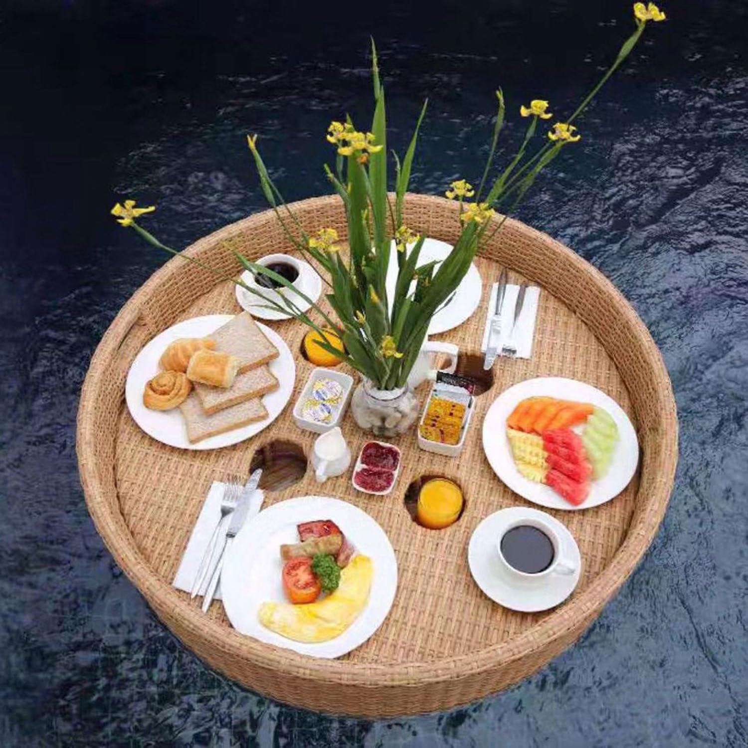 Swimming pool floating bar, Floating Serving Trays Table Bar Round,Round Serving Trays with Handles(Apricot,60CM)