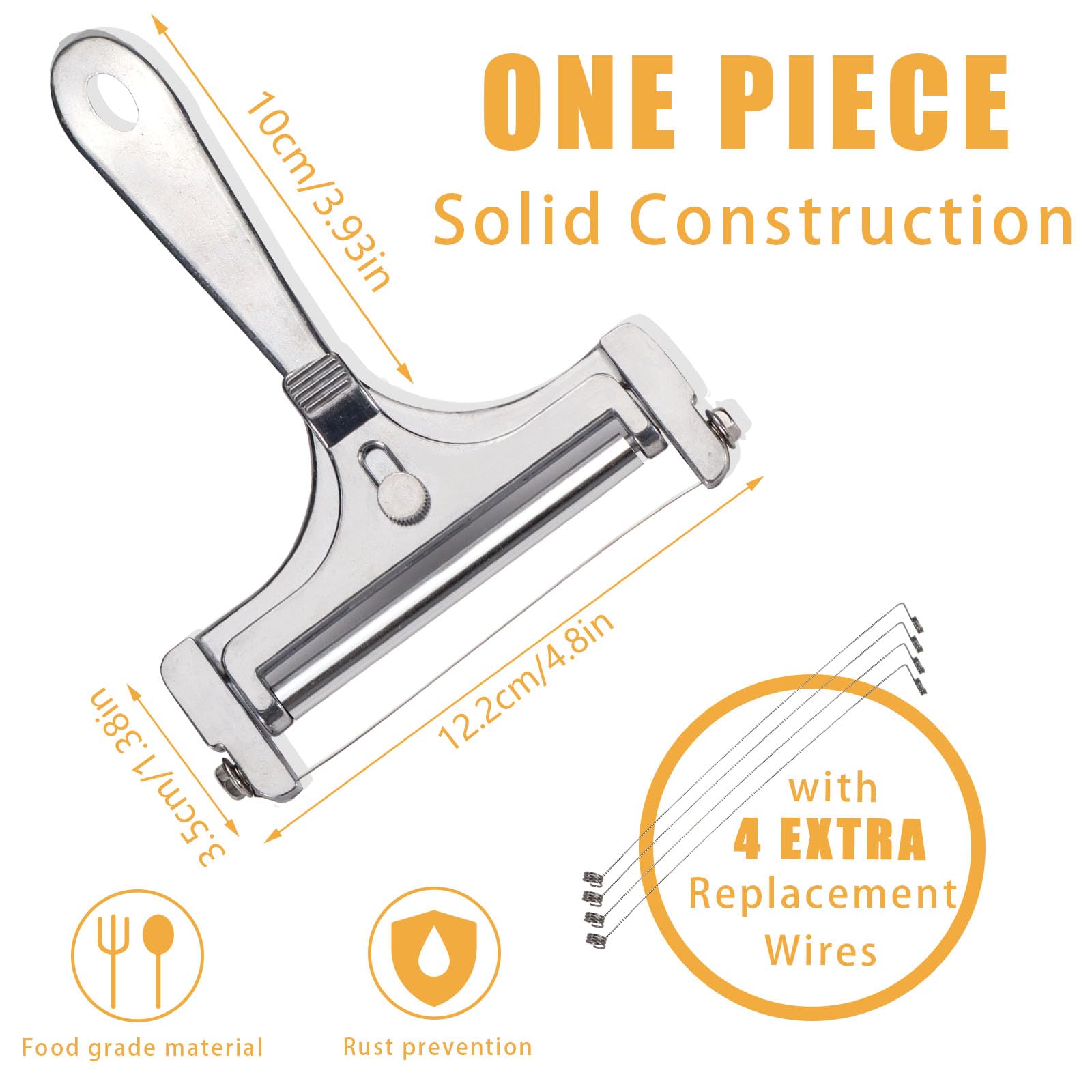 Huakaile Adjustable Cheese Slicer with 4 Extra Wires Replacement, Hand Held Wire Cheese Cutter Shaver - Image 2