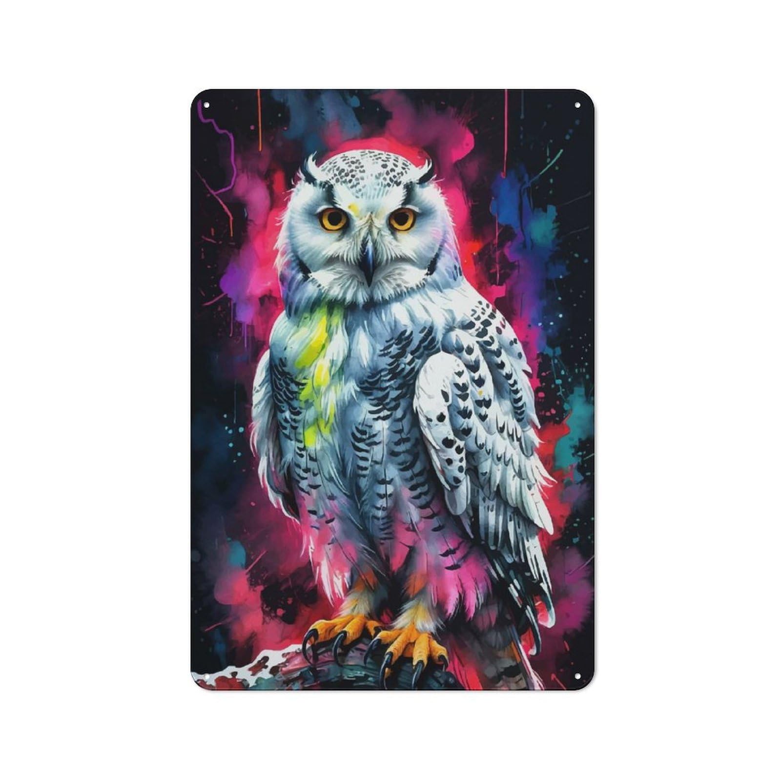 Junmoney Snowy Owl Watercolor Art Tin Wall Plaque 30X20cm With For Studio Or Craft Room, Suited To Craft Room Decorators