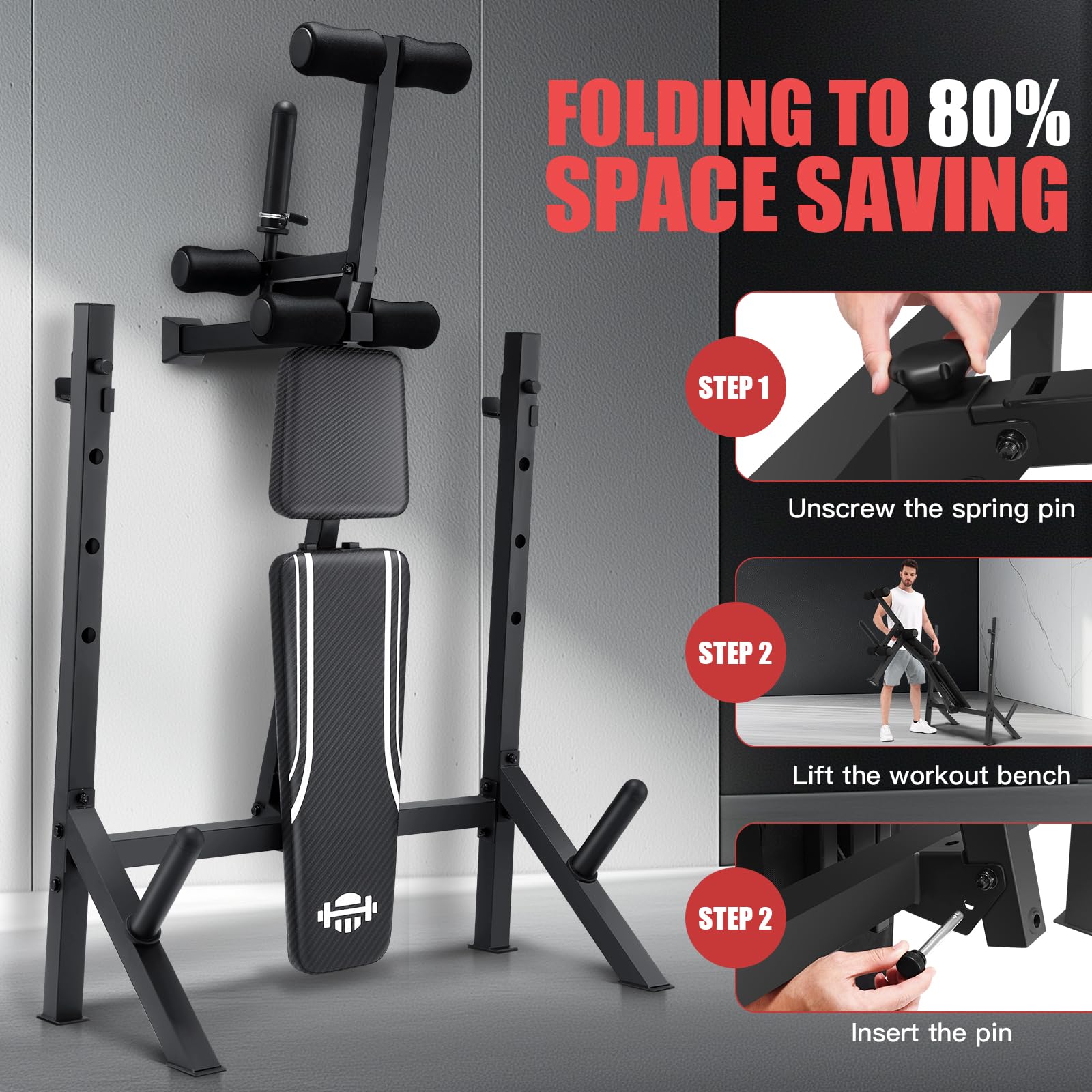 900LBS Weight Bench Set with Squat Rack, Adjustable Bench Press Set with Leg Extension and Leg Curl, Flat Incline Decline Workout Bench for Home Gym Full Body Strength Training