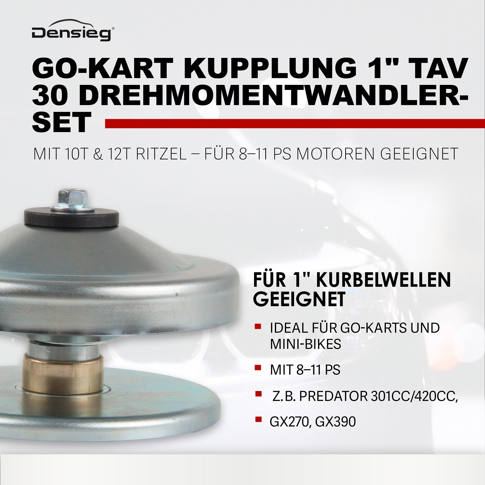 Go-Kart Drehmomentwandler TAV30 Set, CVT Kupplung Torque Converter 1 Zoll Kurbelwelle mit 10T & 12T Ritzel für #35/#40/#41 Kette, für 8-11 PS Motoren Predator GX270 GX390 301cc 420cc Mini Bike Go Kart