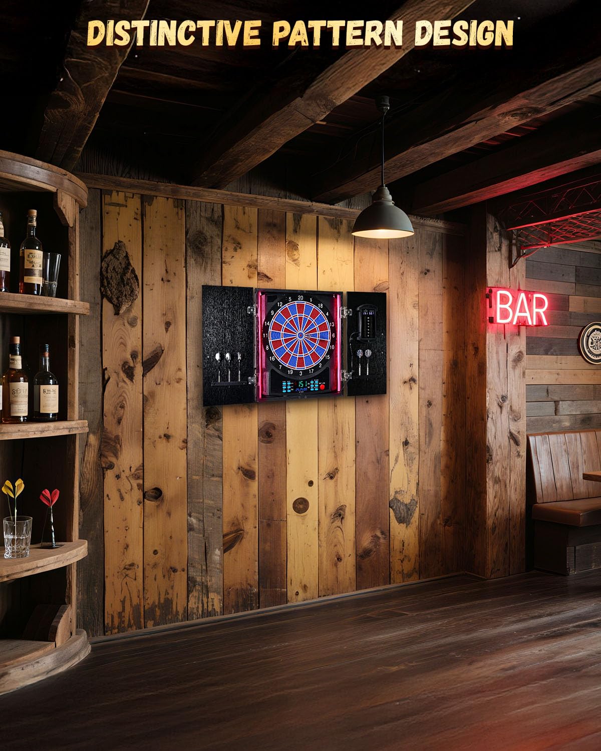 Jeu de Flechette Electronique, LED Coffret en Bois avec Marqueur | [12 Fléchettes][Coffret en Bois] 8 Couleurs pour 8 Joueurs, Jeux de Flechettes Adulte Électronique, Familiaux & Bar - NOIR