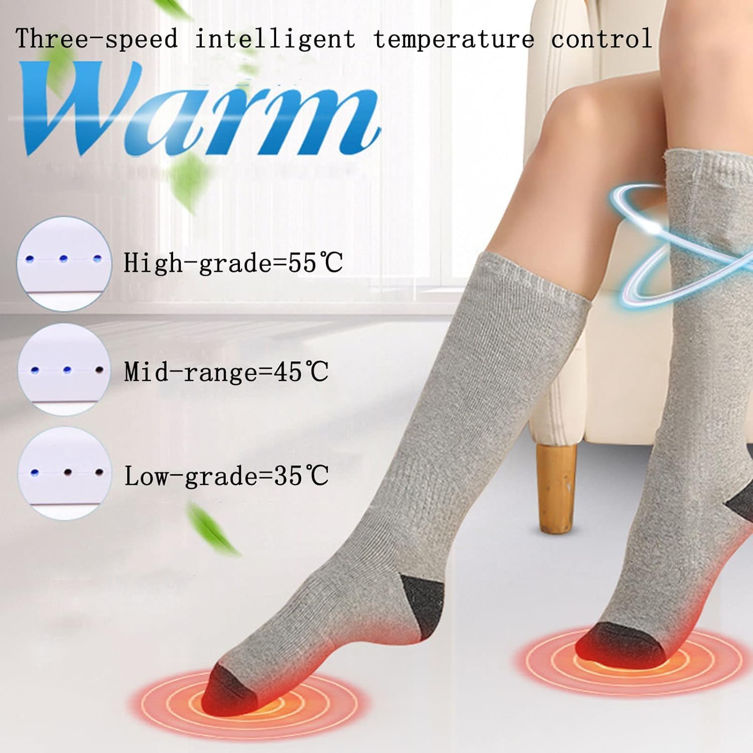 Chaussettes chauffantes avec télécommande – Coton thermique, chaleur intégrée, batterie 4000 mAh, 3 réglages de chauffage pour la chaleur hivernale