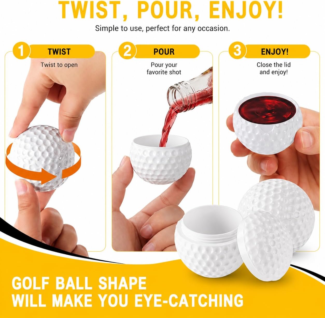 Birdie Juice Shot Glasses – Golf Ball Shaped Party Cups with Lid (3 PCS) | Novelty Gift for Men or Women | Outdoor Party & Golf Course Use