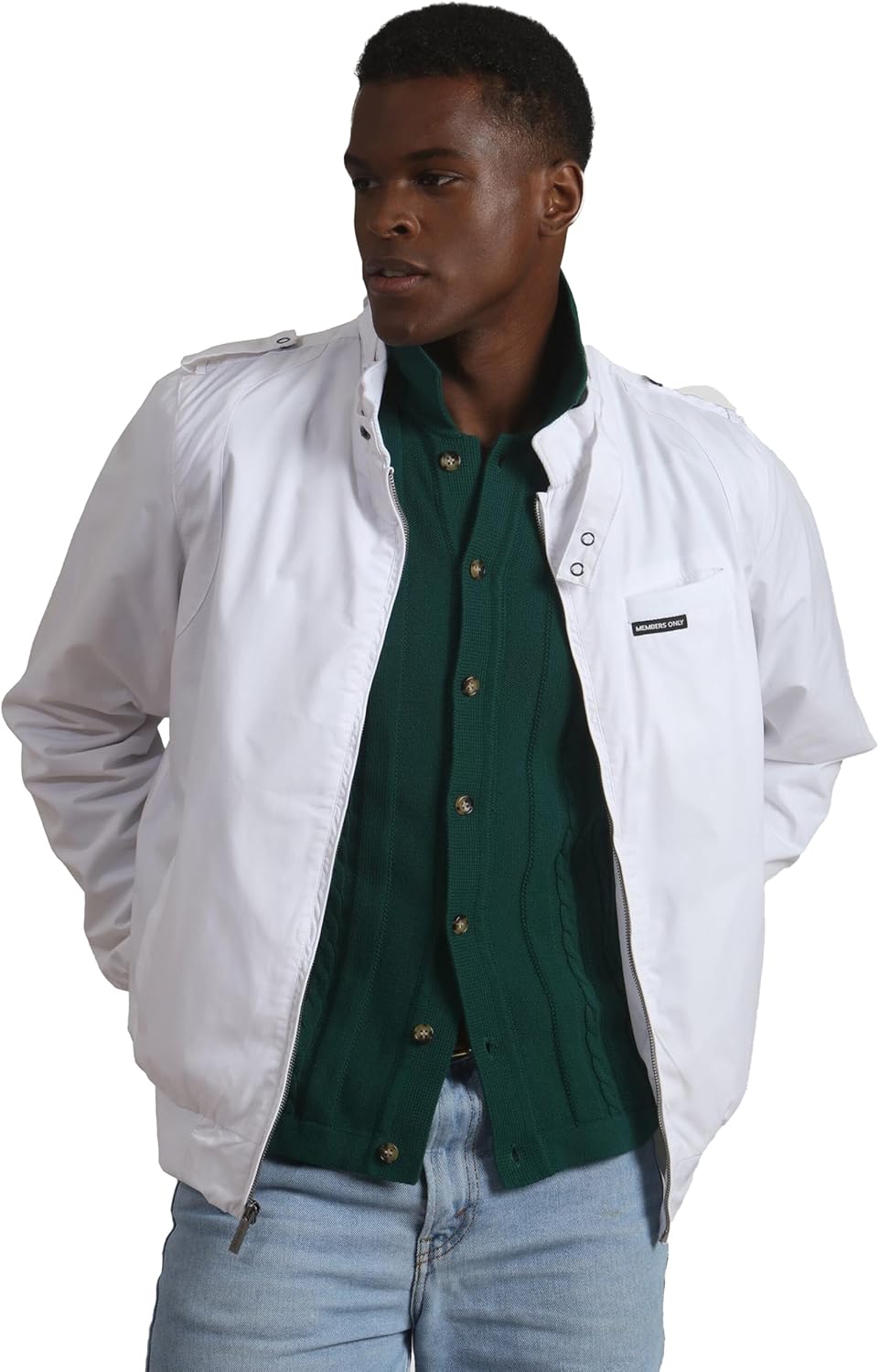 Members Only Men's Original Iconic Racer Jacket |Slim Fit| Small White