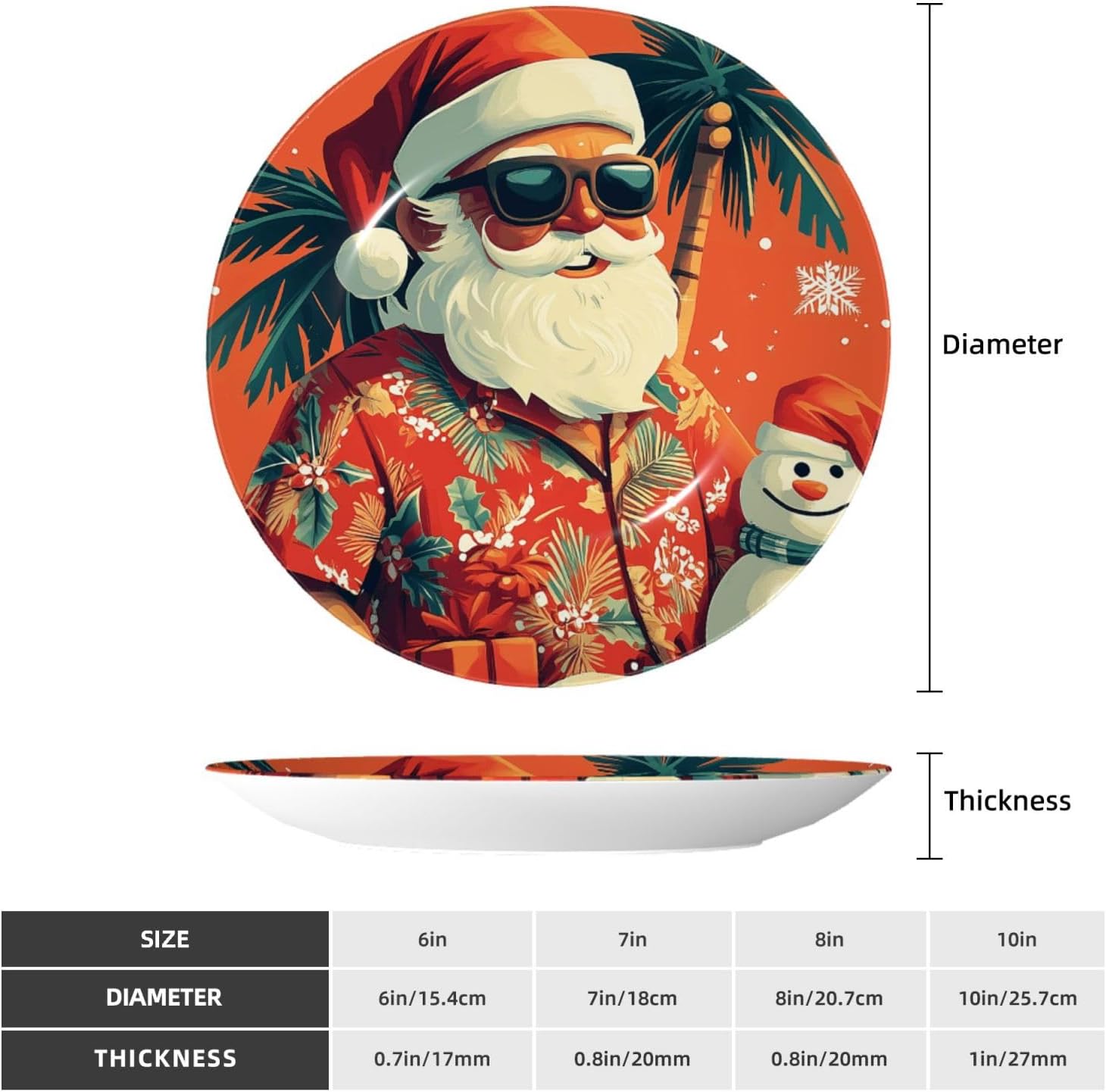 Hawaii-Tropical-Christmas-Santa 10 Inch Decorative Plate With Stand, Elegant Display Wall Plate For Home Decor