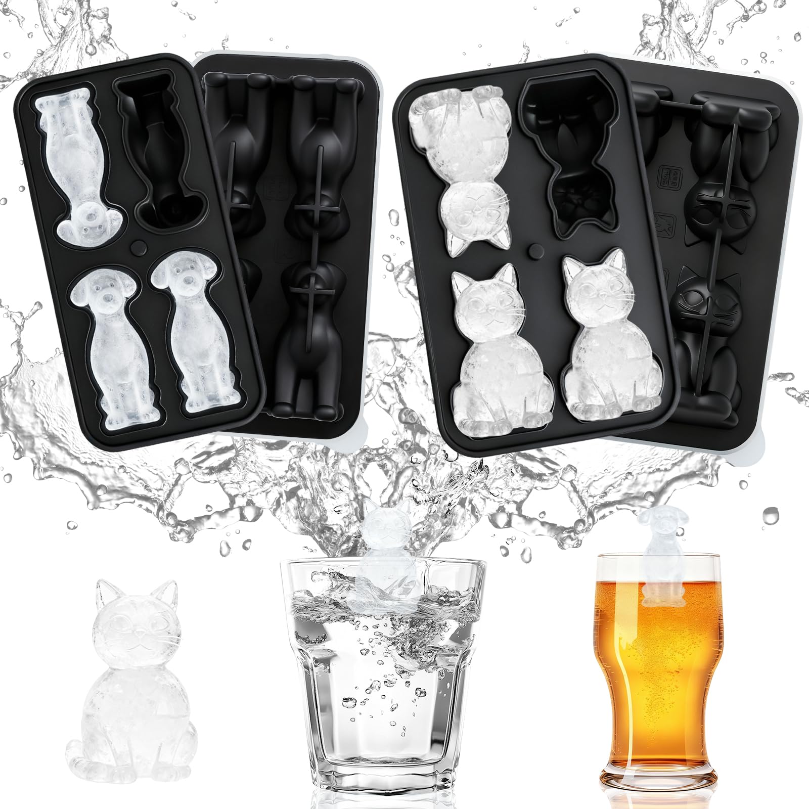 Eiswürfelform für Katzen- und Hunde-Liebhaber – 3D Silikonform für große Eiswürfel, Whiskey, Cocktails – Geschenk für Katzenfreunde und Hundeliebhaber – BPA-frei, wiederverwendbar