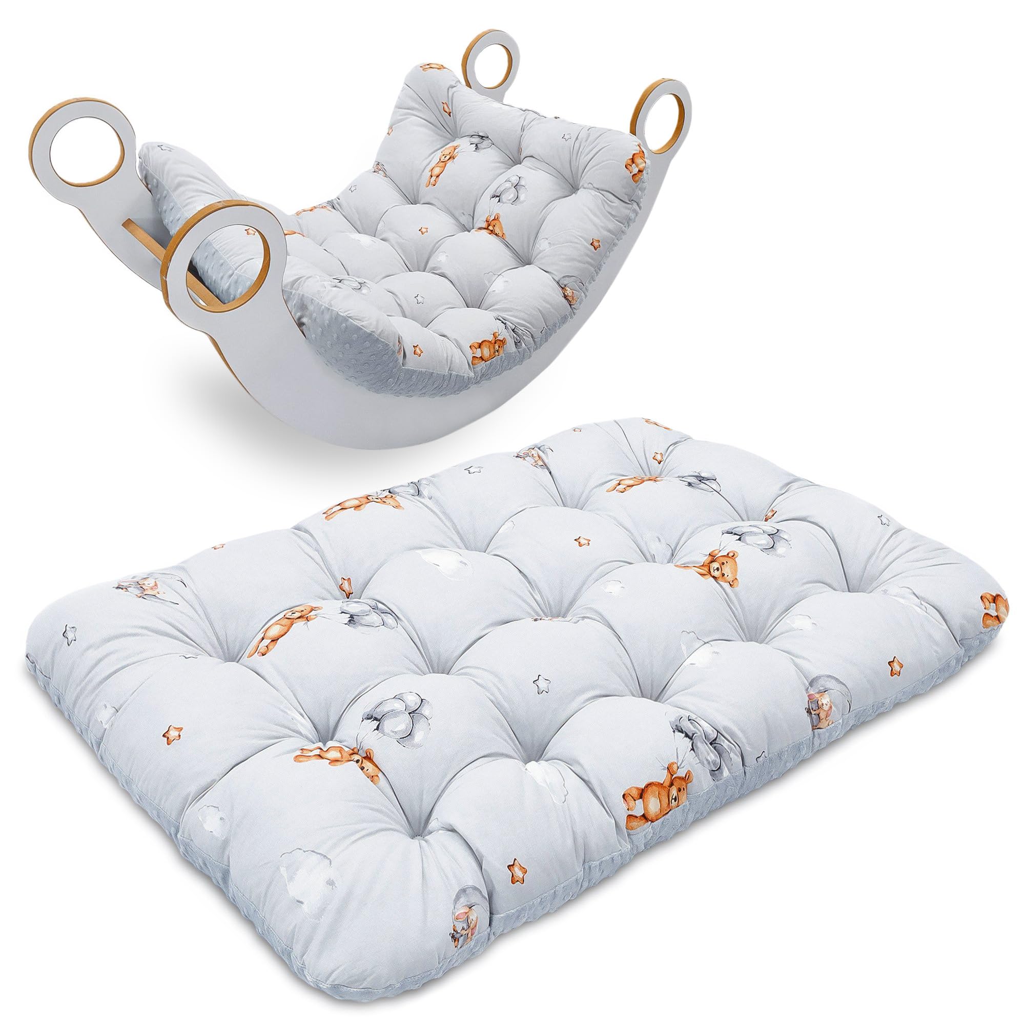 Krabbeldecke für Baby Kissen für Kletterbogen 70x110 cm - Bodenkissen Kinder Matte für Montessori Spielbogen Wippe Kletter Bogen Polster Spieldecke für Kinderzimmer Oeko-Tex Teddybären