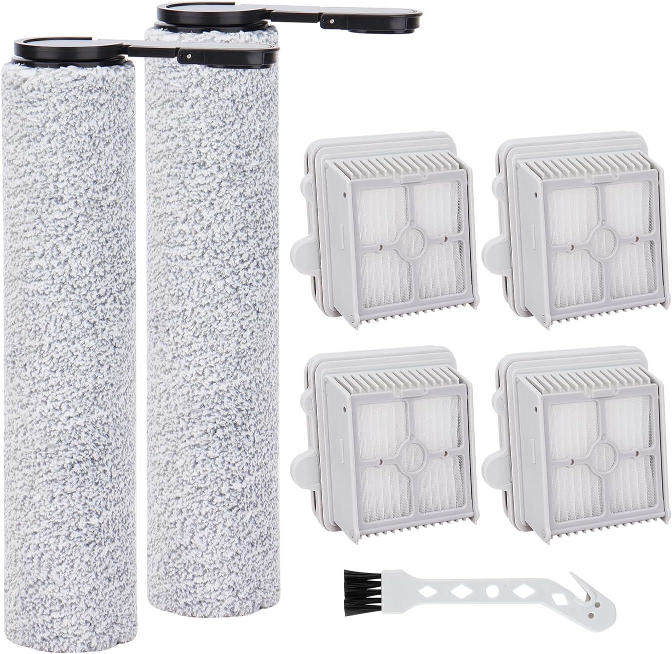 F25 HEPA Filter and Roller Brush Replacement Compatible With Roborock F25 ACE/ALT/LT/RT/ACE/GT/Ultra Wet Dry Vacuum Cleaner, 2 Brush Rollers and 4 HEPA Filters