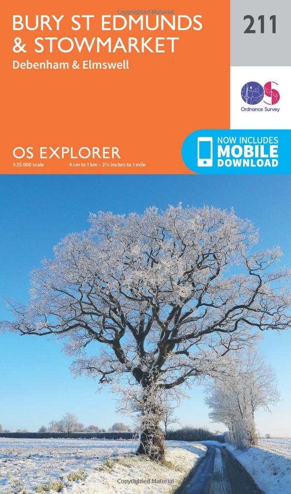 Ordnance Survey Explorer Map 211 Bury St Edmunds and Stowmarket