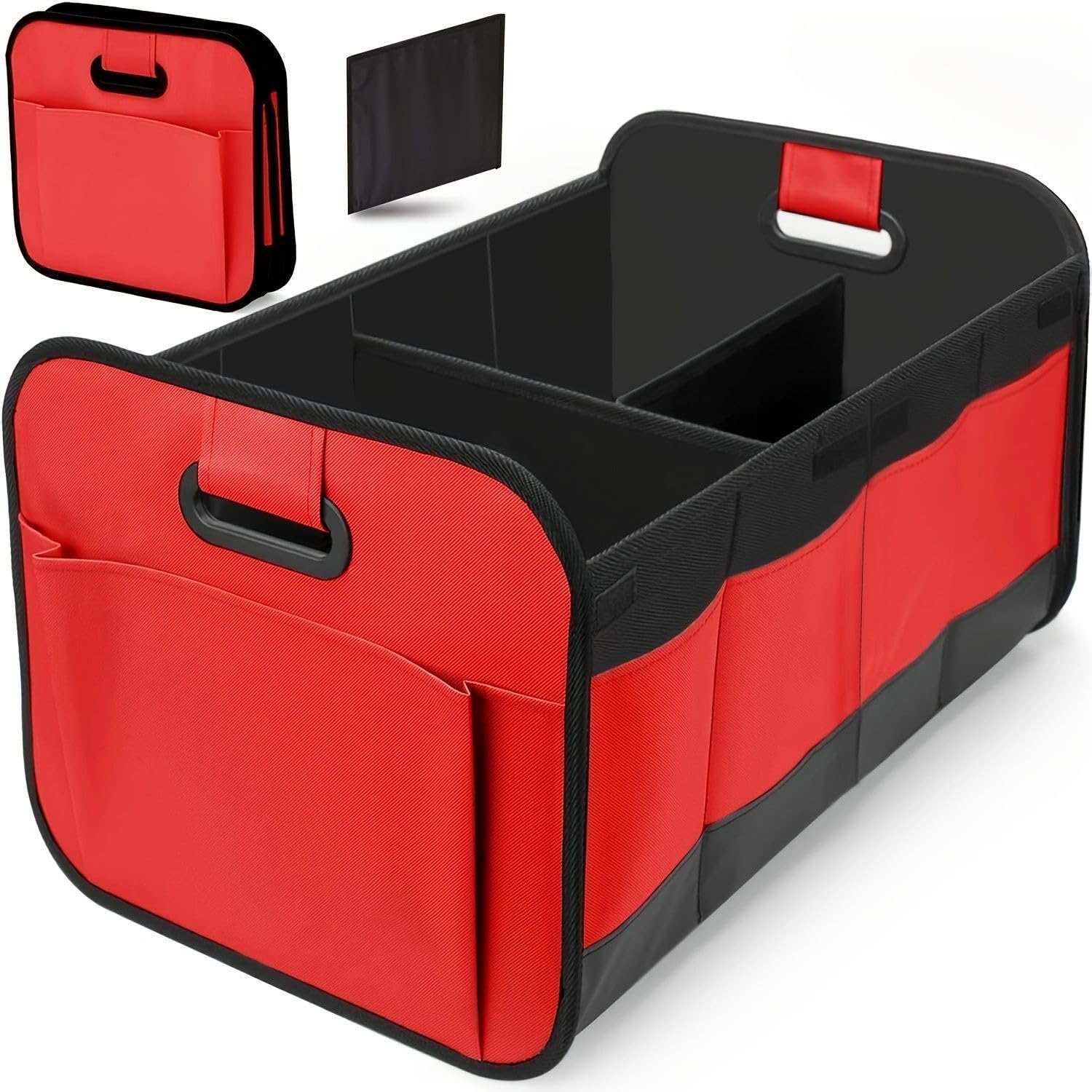 Kofferraum Organizer für Hyundai Tucson Plug-In Hybrid 2025, Kofferraumtasche Faltbar,Kofferraum Box Stabil,Auto Organizer mit Fächern,Autotasche für Kofferraum,Ordnungssystem Auto,Red