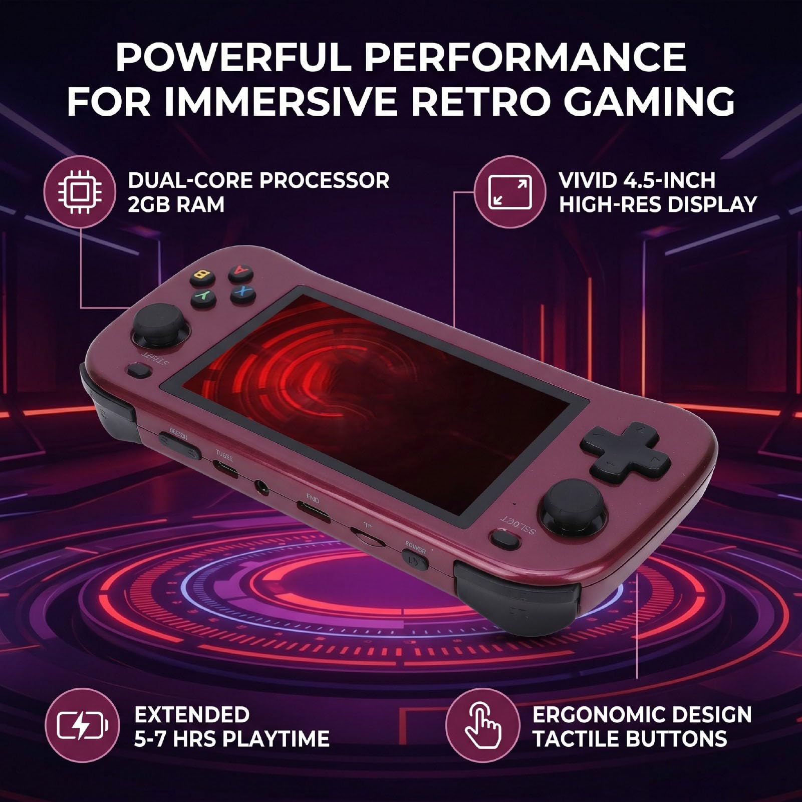 Zunate Consola de Juegos Portátil Clásica |Reproductor de Juegos Portátil de Doble Núcleo de 4,5 Pulgadas con 2 GB DDR3 3000 MAh para Entusiastas de lo Retro