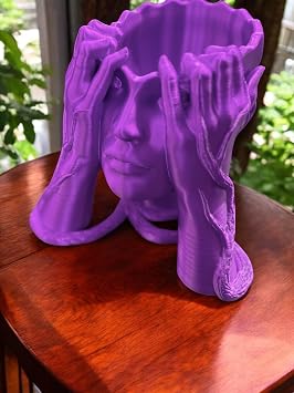 Vine Goddess Bust Planter Woman Flower Pot Sculpture with Raised Hands for Indoor Plants, Succulents, Herbs Unique Planter Pot for Boho, Modern Vase, Farmhouse Decor Purple Silk